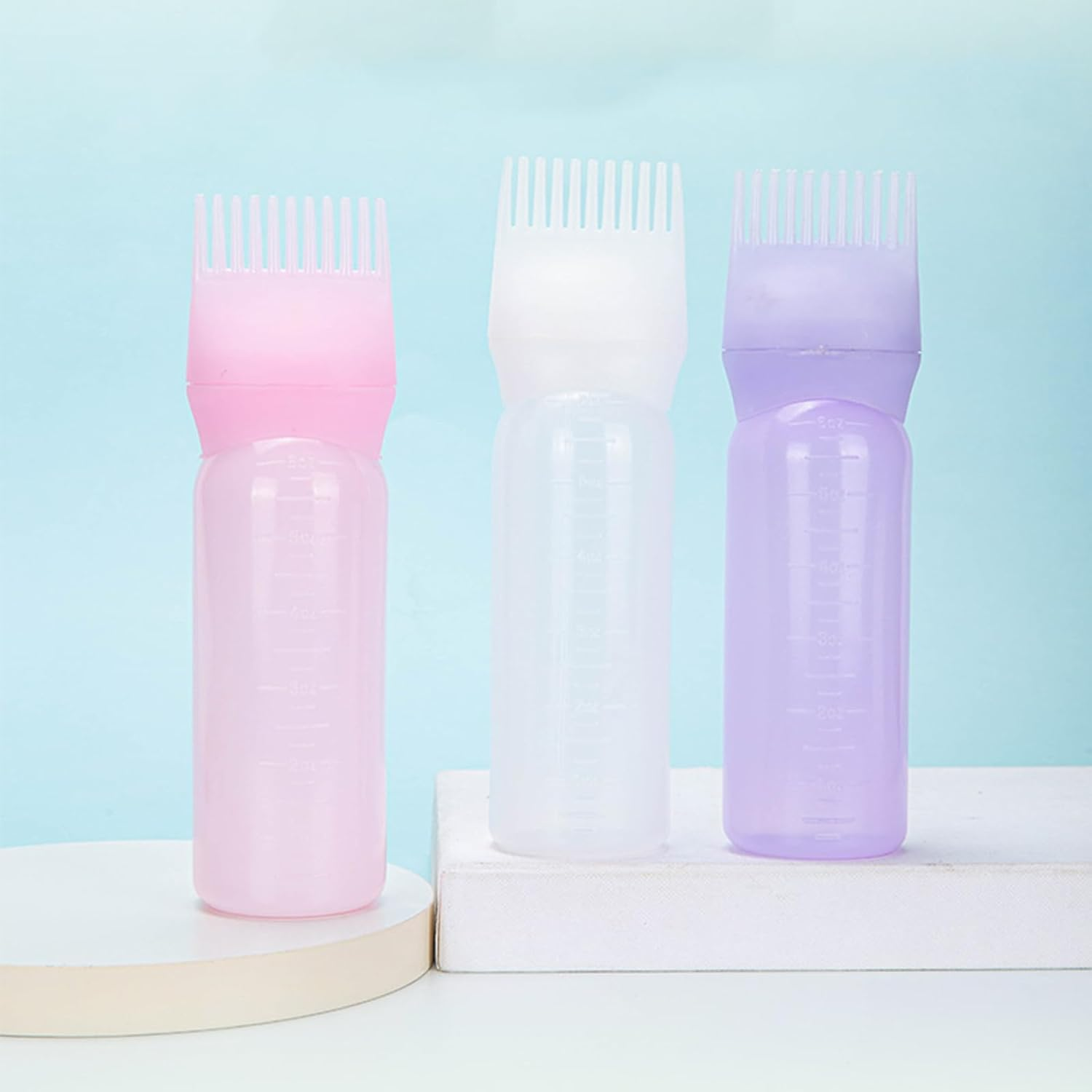 3Pcs Applicator Bottle for Hair Root Comb Color Applicator Bottle Styling Tool (Whitepinkpurple) image number 5