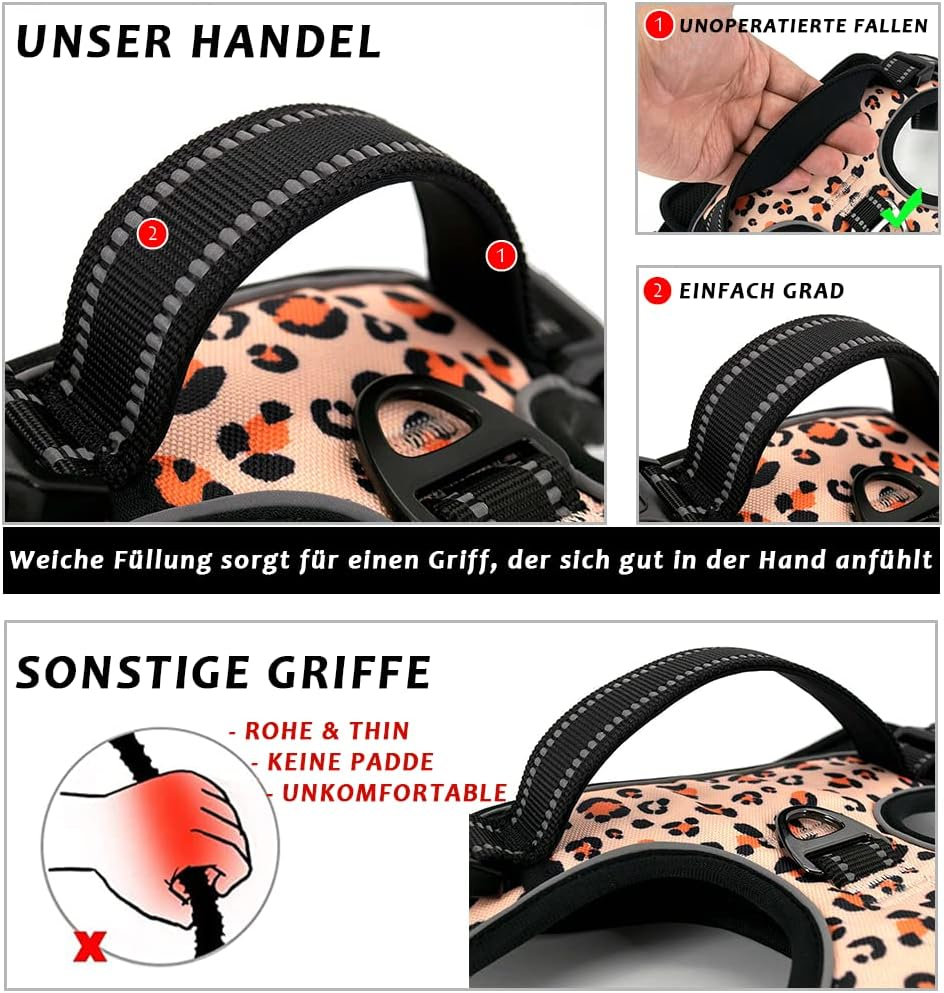 No Pull Dog Harness Front Range Reflective Pet Chest Harness with Easy to Control Padded Handle and 2 Buckles, Perfect for Daily Training (L, Pink Leopard) image number 6