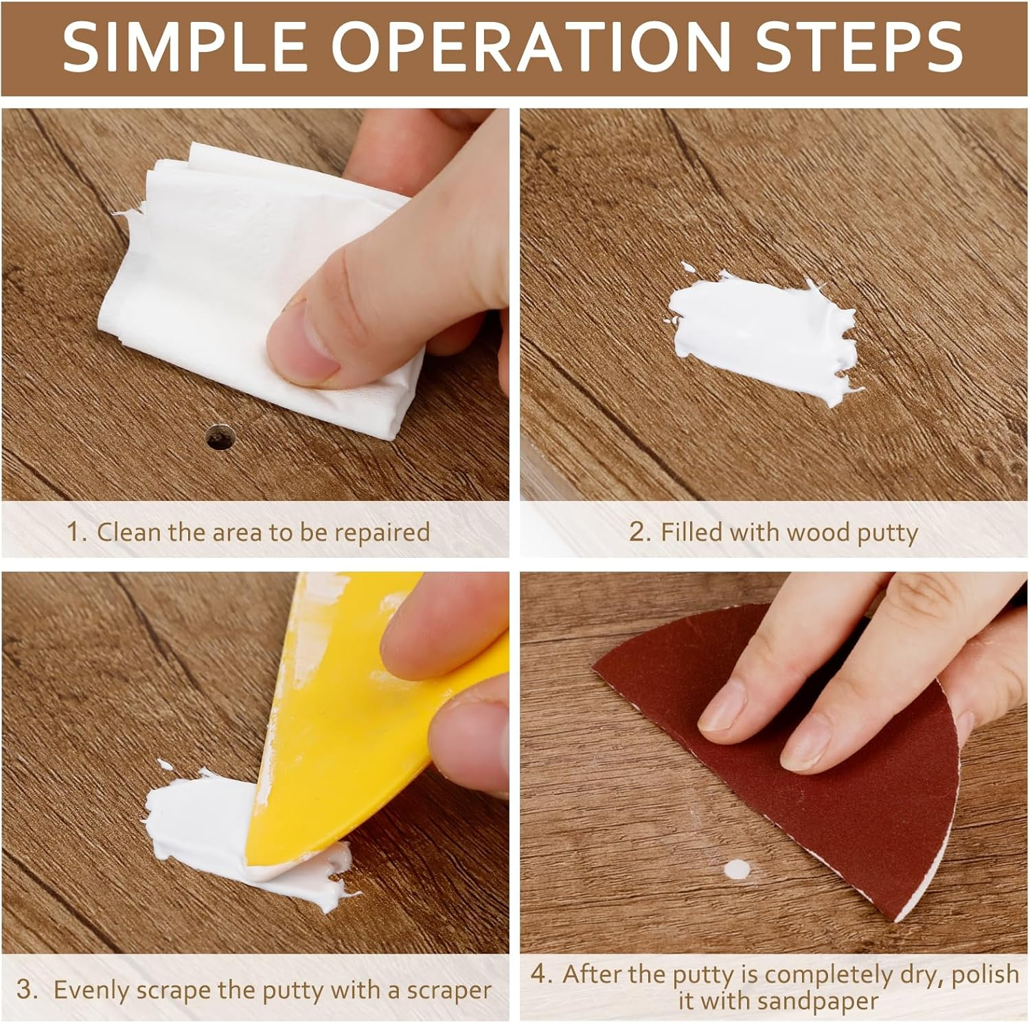 DEWEL Wood Putty, White Wood Filler, New Upgrade Putty Filler Paintable, Stainable, Sandable, Furniture Repair Kit Quickly Restore Hole, Floor, Door image number 3