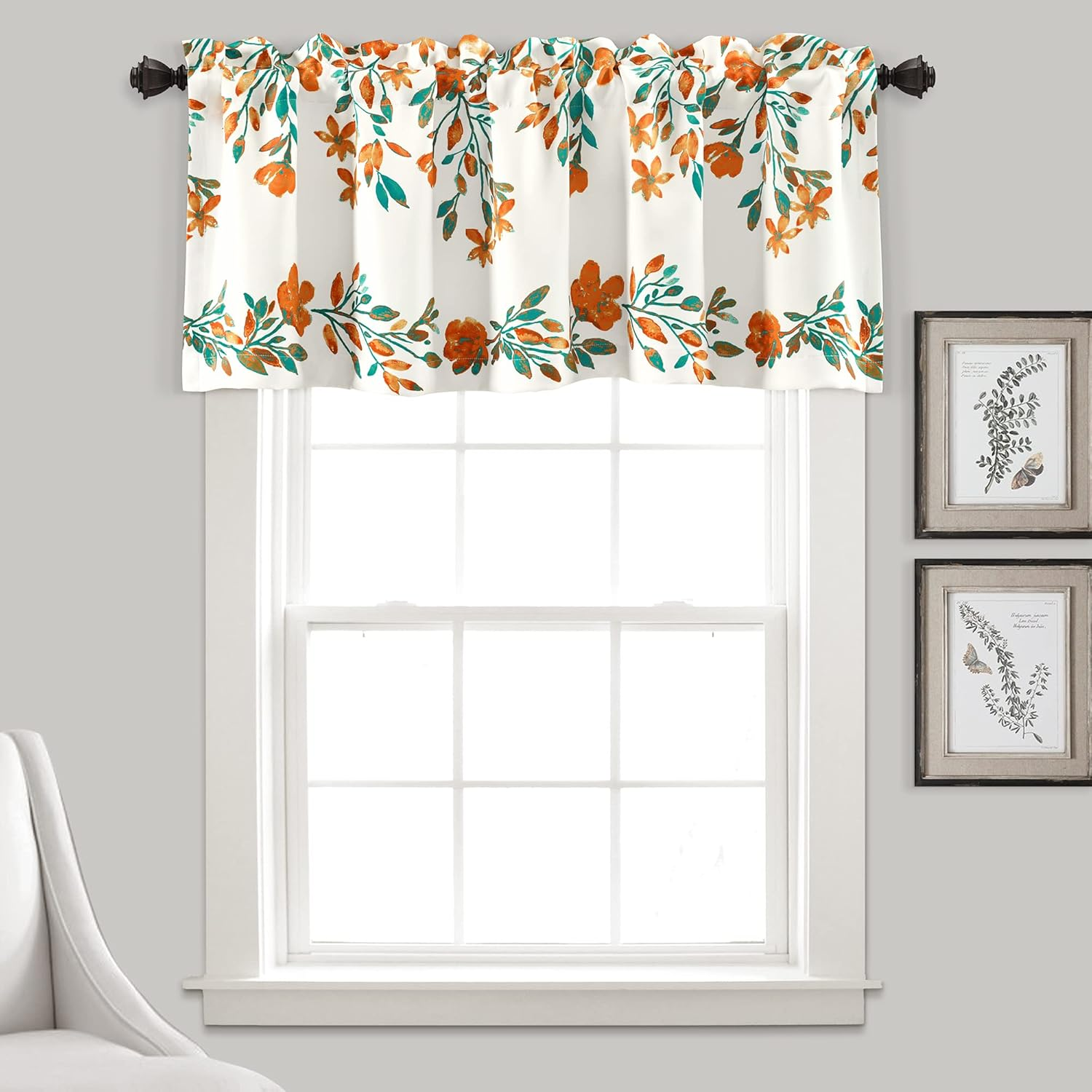 Lush Decor Tanisha Room Darkening Window Curtain Valance, 18" L X 52" W, Tangerine & Turquoise