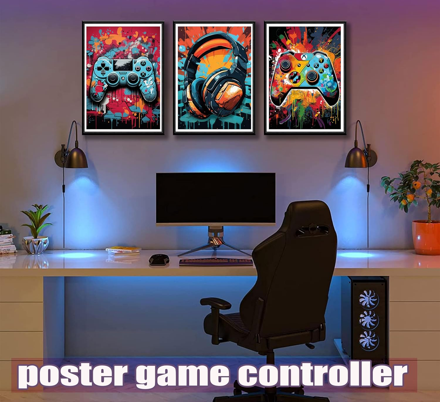 NBYARTQ 3Pcs Cool Gaming Wall Art Retro Video Game Watercolor Posters Pictures Colorful Neon Gamepad Canvas Painting Prints for Boys Room Kids Bedroom Home Decoration 12X16In Unframed image number 4