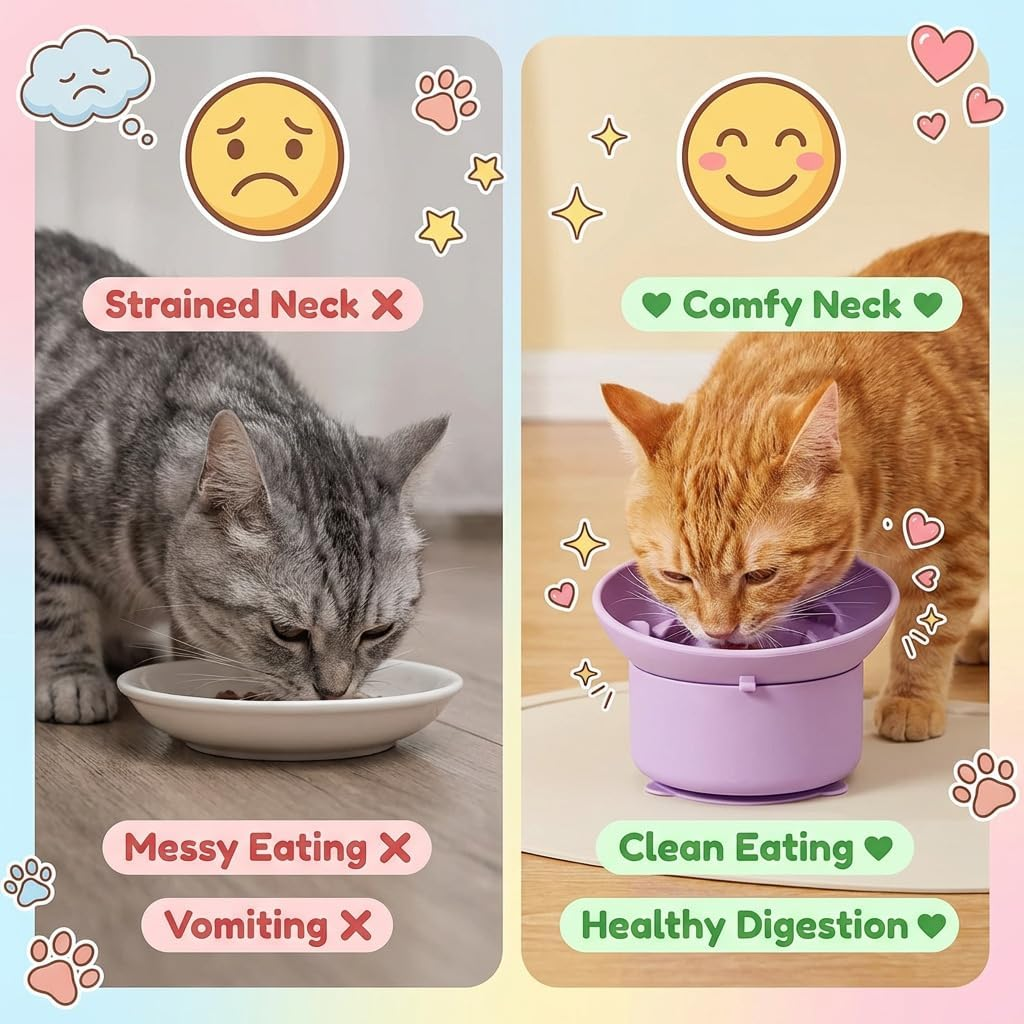 Silicone Cat Slow Feeder, Elevated Slow Feeder Cat Bowl for Dry and Wet Food, Adjustable Angle for Pets, Tilted Design with Non Slip Base, Fun Enrichment & Anxiety Relief (Purple) image number 2