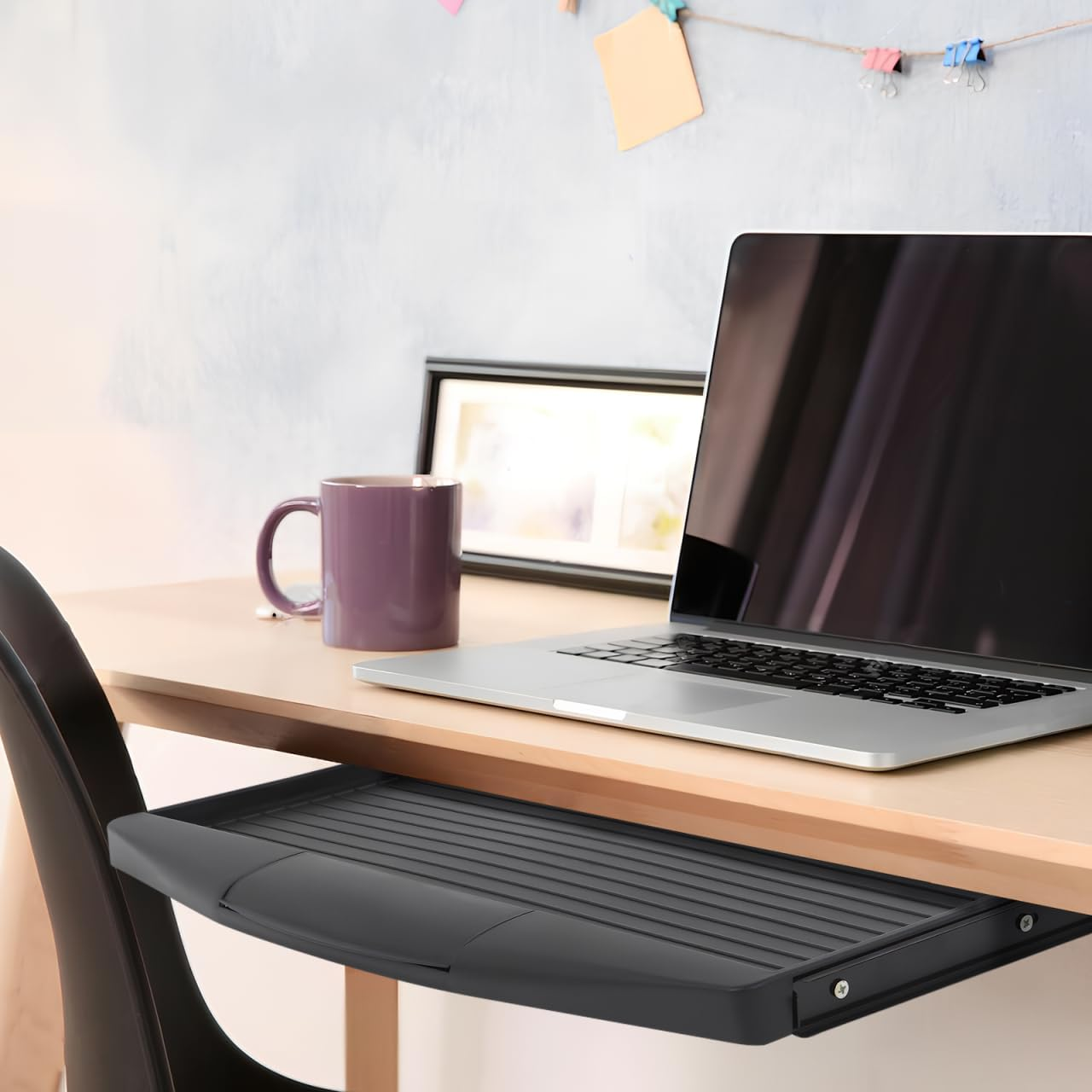 TEHAUX Keyboard Tray under Desk, Keyboard Drawer Slide Out Computer Drawer with Guide Rails - Pull Out Platform for Office Gaming 20 X 9 Inch