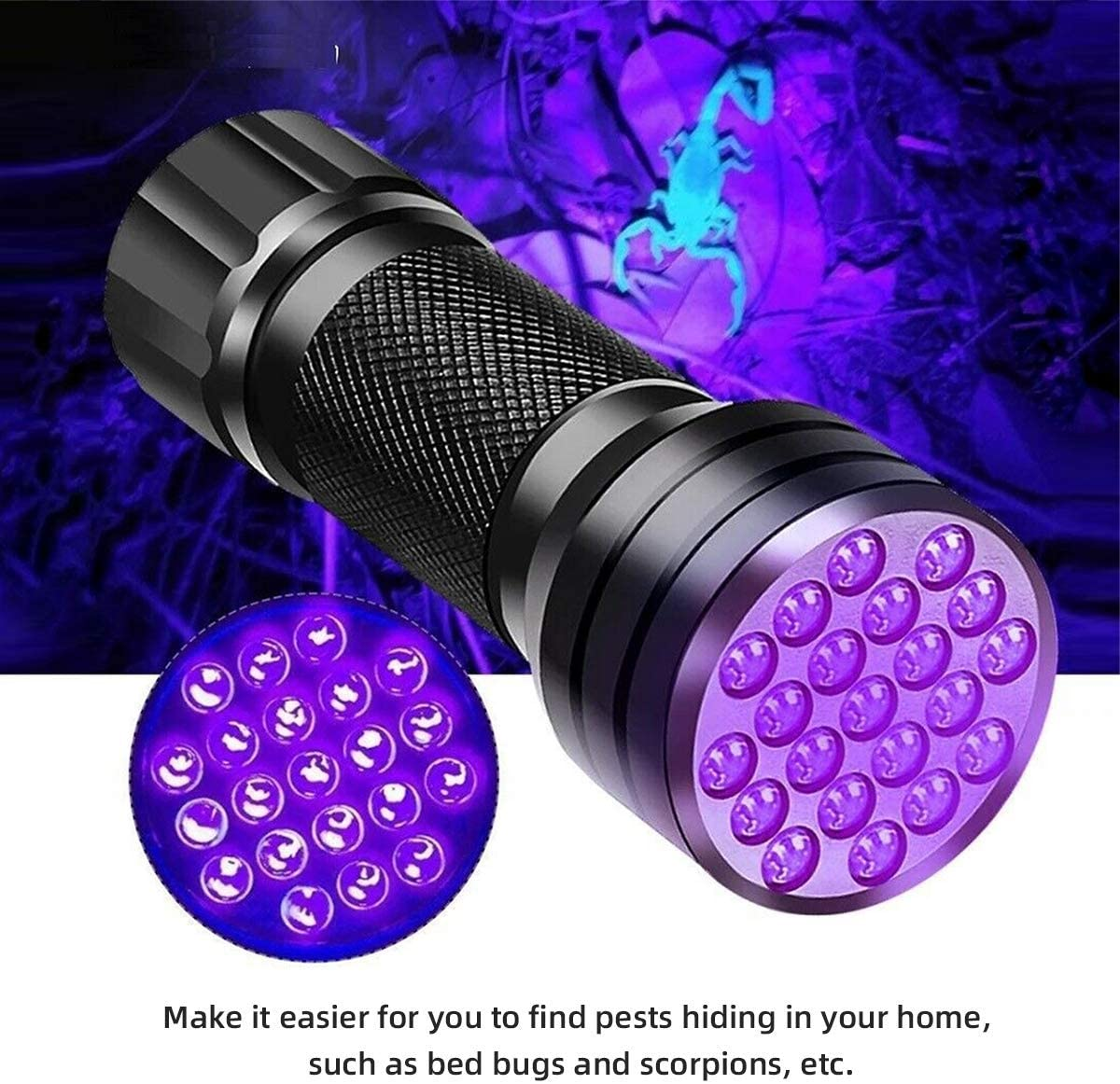 Black Light Flashlight,21 LED Lamp Beads UV Flash Light,Suitable for Pet Urine,Uv Light Detector for Liquid Stains (2 Black Light)