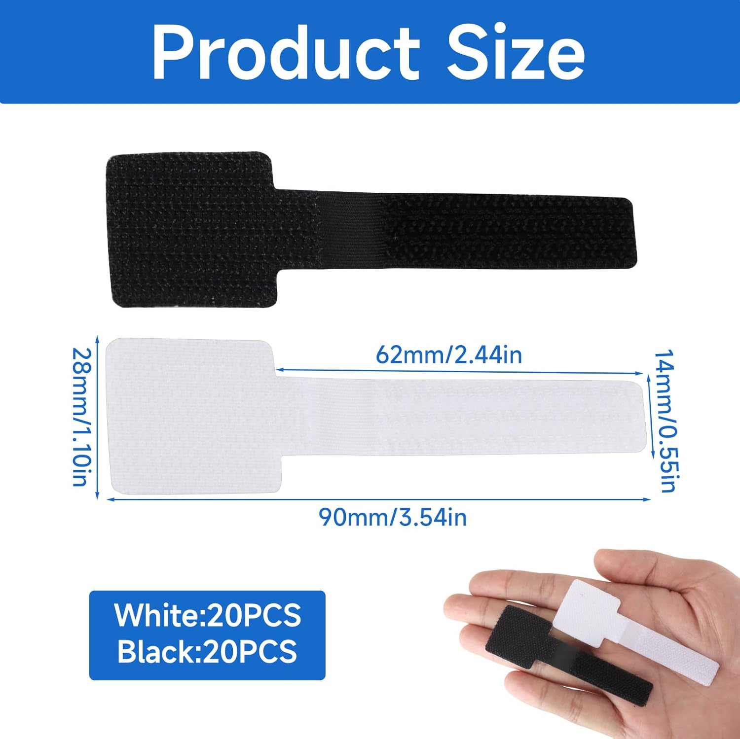 40 Pcs Hook and Loop Velcro Cable Ties - Reusable Strong Adhesive Cord Organizers for Desk/Home/Office - No Residue Heavy Duty Cable Management Straps, Electrical and Wiring (White & Black) - White Black image number 6