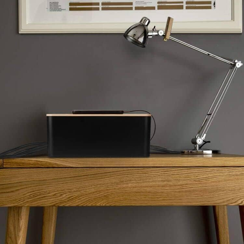 WADY Cable Management Box, Bamboo Cover Cable Management Box, Wires Keeper Holder, Cord Organizer for Desk TV Computer USB Hub System to Cover and Hide & Power Strips & Cords (Black, Small)