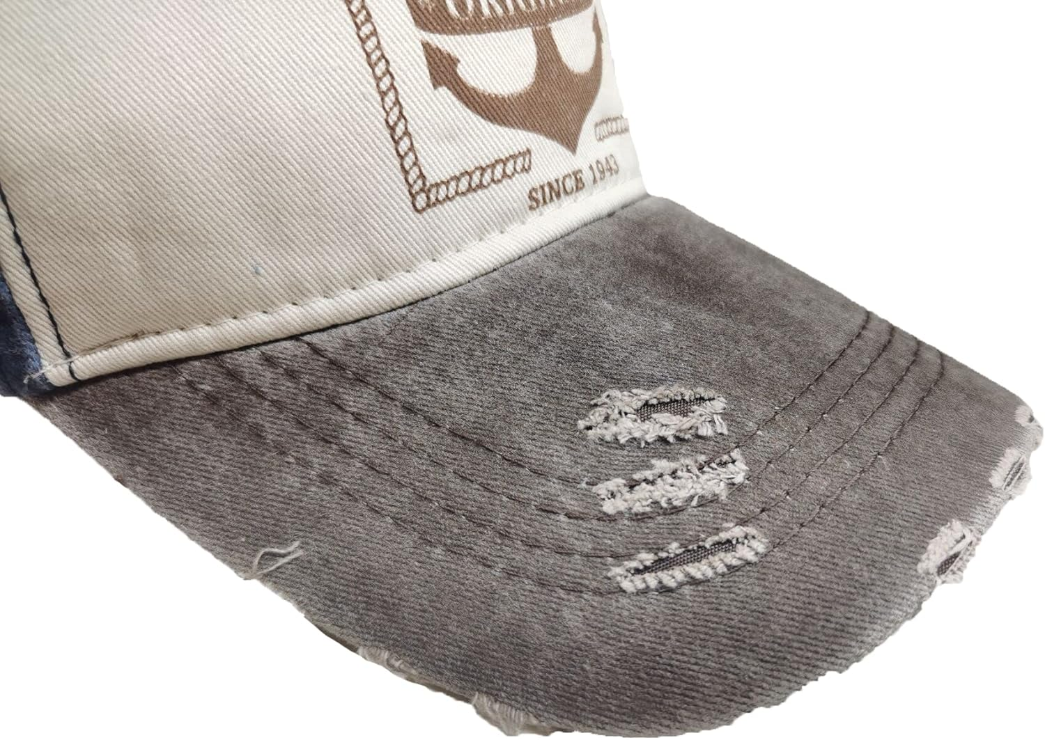 YULOONG Vintage Baseball Cap Washed Denim Fashion Anchor Pattern Outdoor Sun Hat for Men Women 100% Cotton image number 6