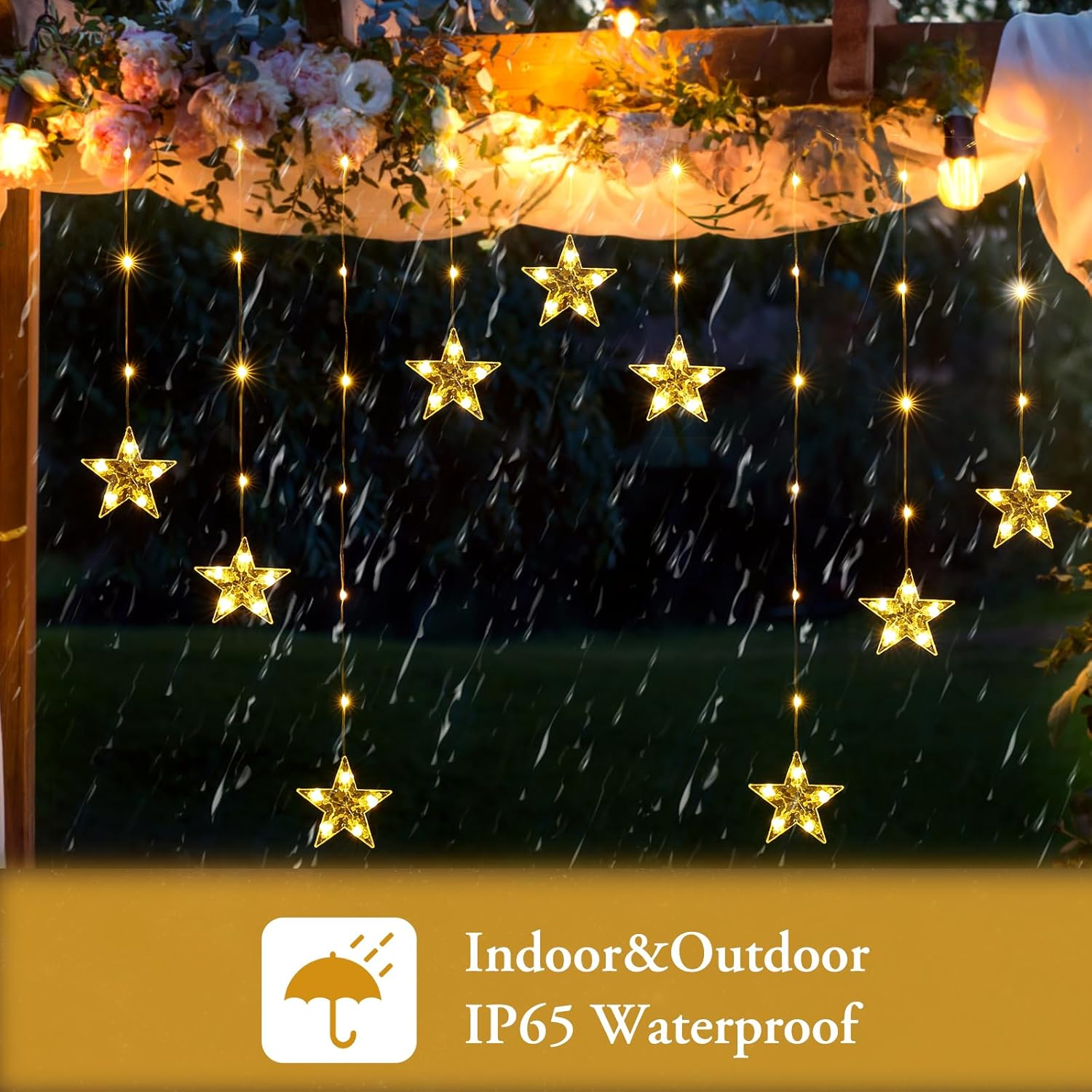 Quntis Christmas Window Lights, Color Changing 76 Leds 9 Stars Battery Operated Xmas Curtain Lights with Timer and 8 Modes, Fairy String Lights with Suction Cup Hook for Bedroom (Battery Not Included) image number 1