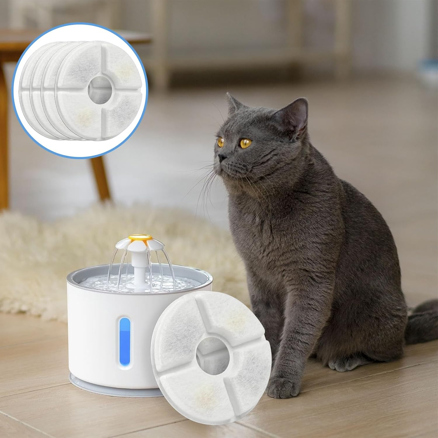 Drinking Fountain Filter round Pack of 8 Cat Fountain Filter Drinking Fountain for Cat Replacement Filter for Drinking Fountain with Resin and Activated Carbon for Cats and Dogs Water Dispenser image number 2