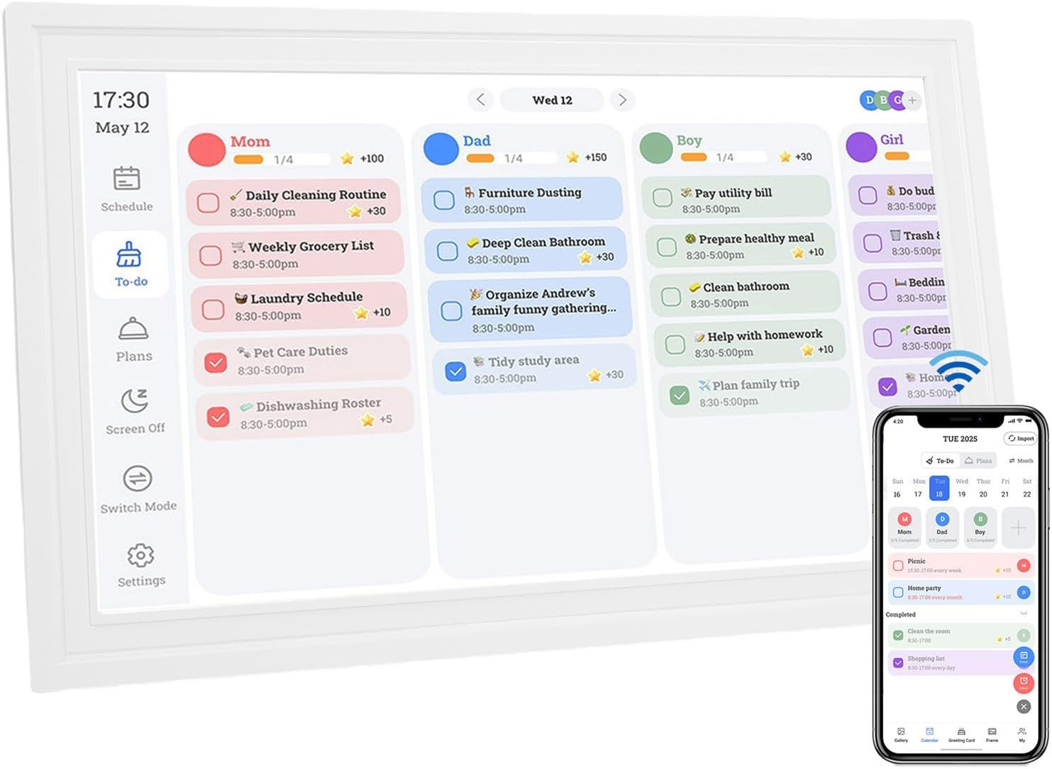 YUEHISY Smart Digital Calendar 15.6 Inch, HD Touchscreen Wifi Digital Picture, Frame Family Calendar Planner with APP (Pure White)