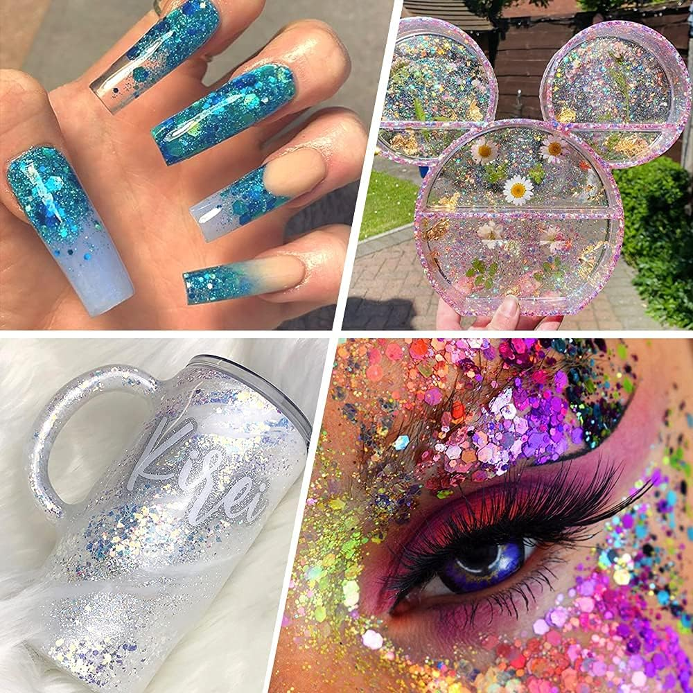 Chunky and Fine Glitter Mix, Estanoite 36 Colors Chunky Sequins & Fine Glitter Powder Mix, Cosmetic Makeup Flakes for Face Body Eye Nail Art Resin Epoxy image number 6