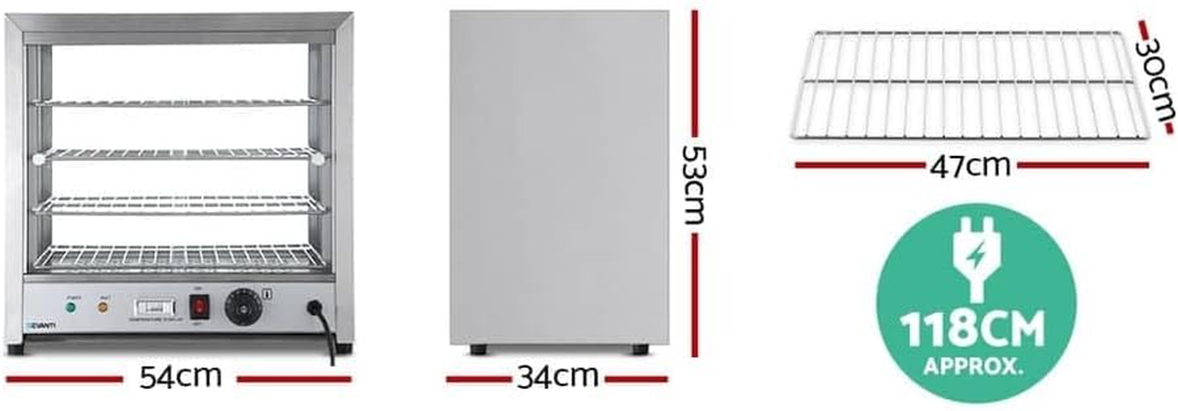 Devanti Food Warmer, 1000W Display Cabinet Commercial Electric Pie Foods Warmers Buffet Showcase Home Kitchen Restaurant Car Appliances Counter Top, with 4 Tier Shelves and Removable Crumb Tray Silver image number 2