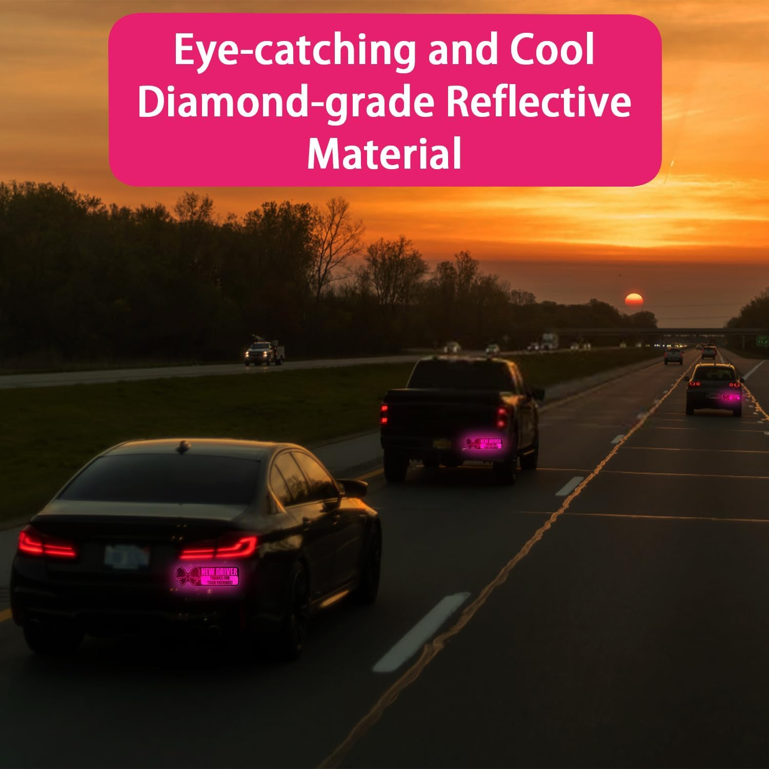 2Pcs New Driver Magnet for Car, Cute Candy Bow Reflective Rookie Driver Stickers for Car Vehicle Bumper Novice Thanks for Your Patience Removable Magnetic Student Driver Signs Car Decal Accessories image number 3