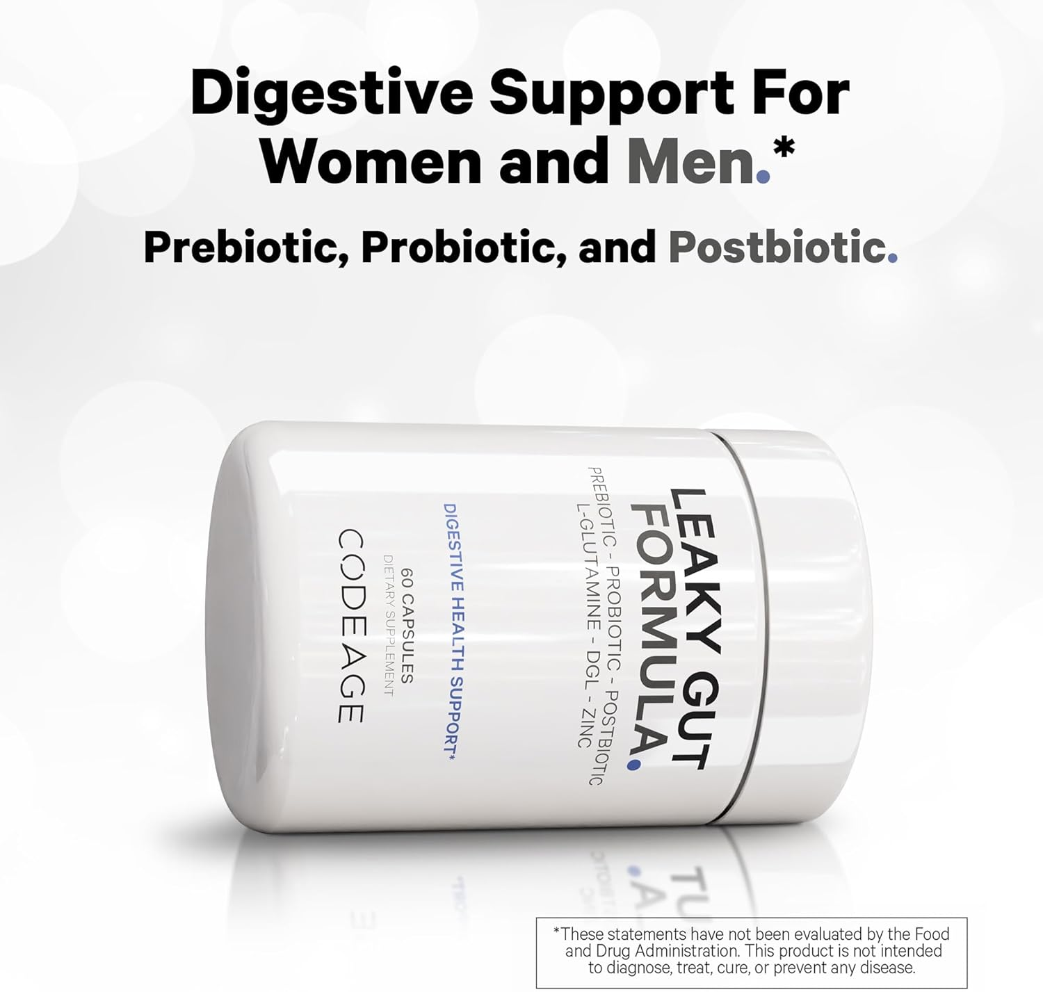 Codeage Leaky Gut, L-Glutamine for Gut Health Support, N-Acetylglucosamine Supplement, Probiotic, Butyric Acid, Polyphenols, Quercetin, DGL, Berberine, Bioperine, Cinnamon, Vegan, Non-Gmo, 60 Capsules image number 2