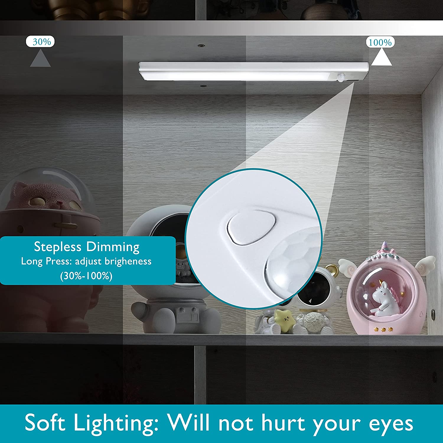 Closet Lights, under Cabinet Lighting, 31-LED 6000K Wireless USB Rechargeable Motion Sensor Night Light Bars with Battery Operated for Wardrobe/Stairs/Hallway/Camping/Kitchen (Silver, 20Cm-3Pc) image number 1