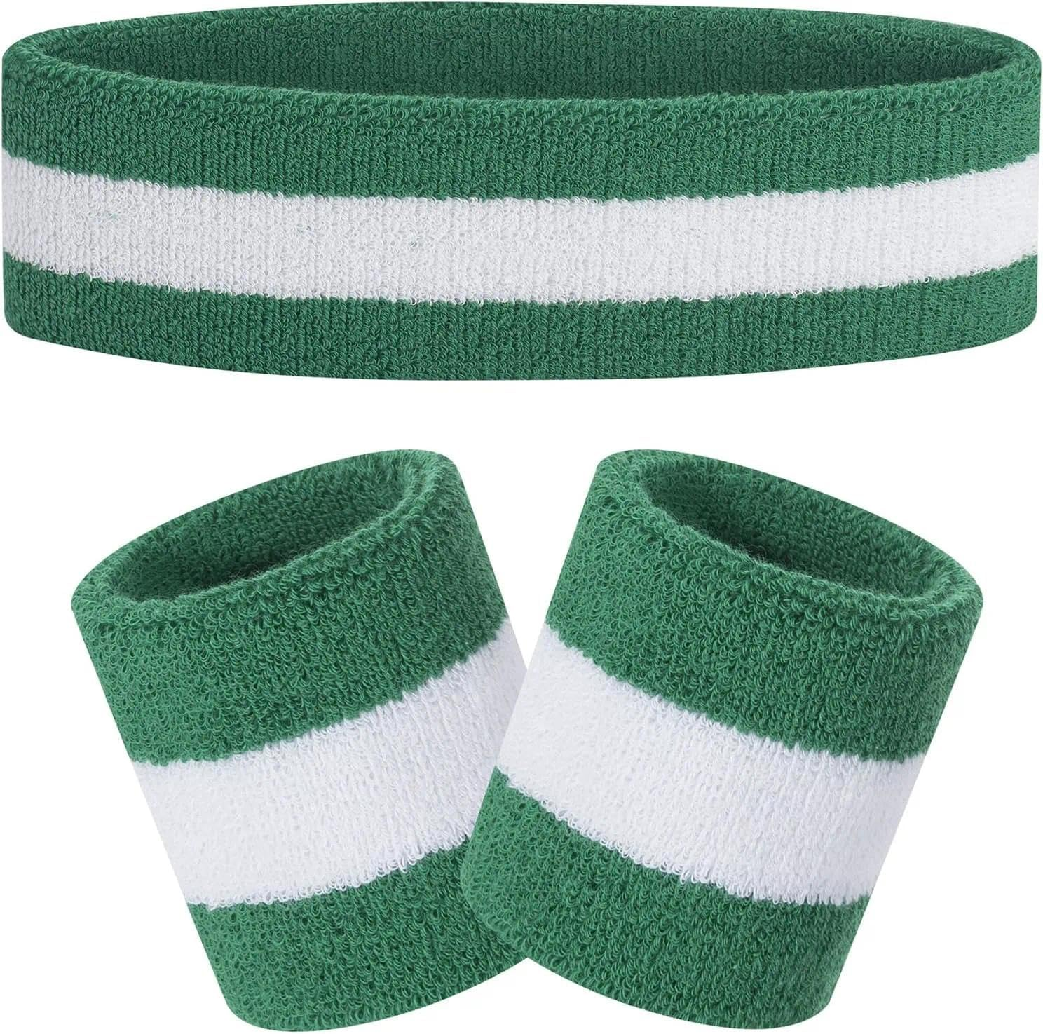 CRFY Sweatbands Set, Headband and Wrist Sweatbands Cotton Sweat Band for Athletic Men and Women, Sports Headbands for Fitness Yoga Running