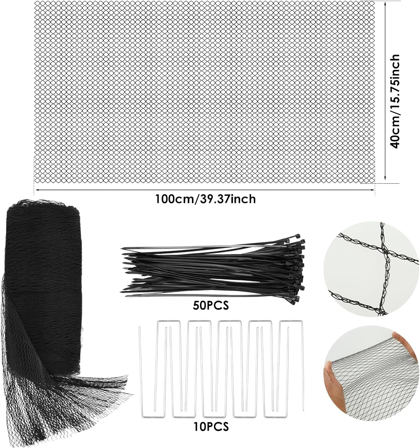 Pond Cover Netting Kit, 39.4 X 15.7FT Reusable Garden Pool Protective Net, Cuttable Bird Mesh, Catch Leaves Debris, with 10 Ground Nails and 50 Cable Zip Ties image number 3