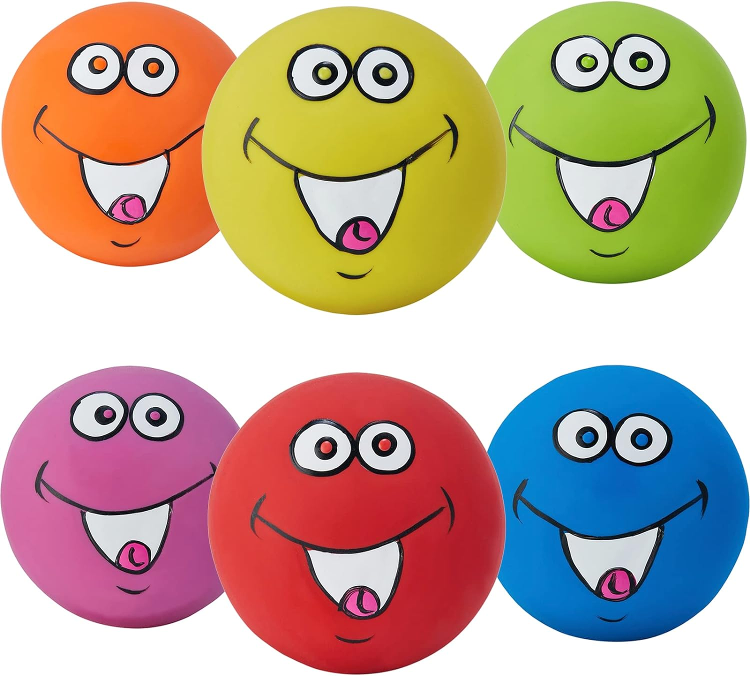 Squeaky Dog Toy Chewing Dog Toys Durable Teething Latex Rubber Soft Interactive Fetch Play Dog Balls with Funny Face for Puppy Small Medium Pet Dog (5PCS)