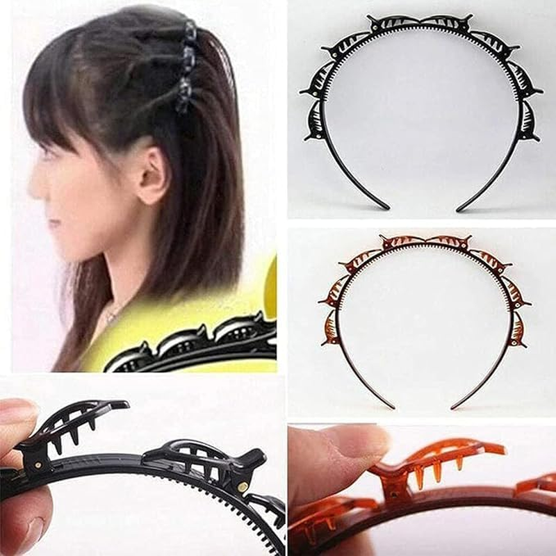 2Pcs Bangs Hairstyle Twist Hairpin Headbands,Bangs Hairstyle Hairpin Twist and Clip Headband,Double Twist Headband Bangs Headband,Double Layer Bangs Hairstyle Headband with Clip Braided Hairband image number 5