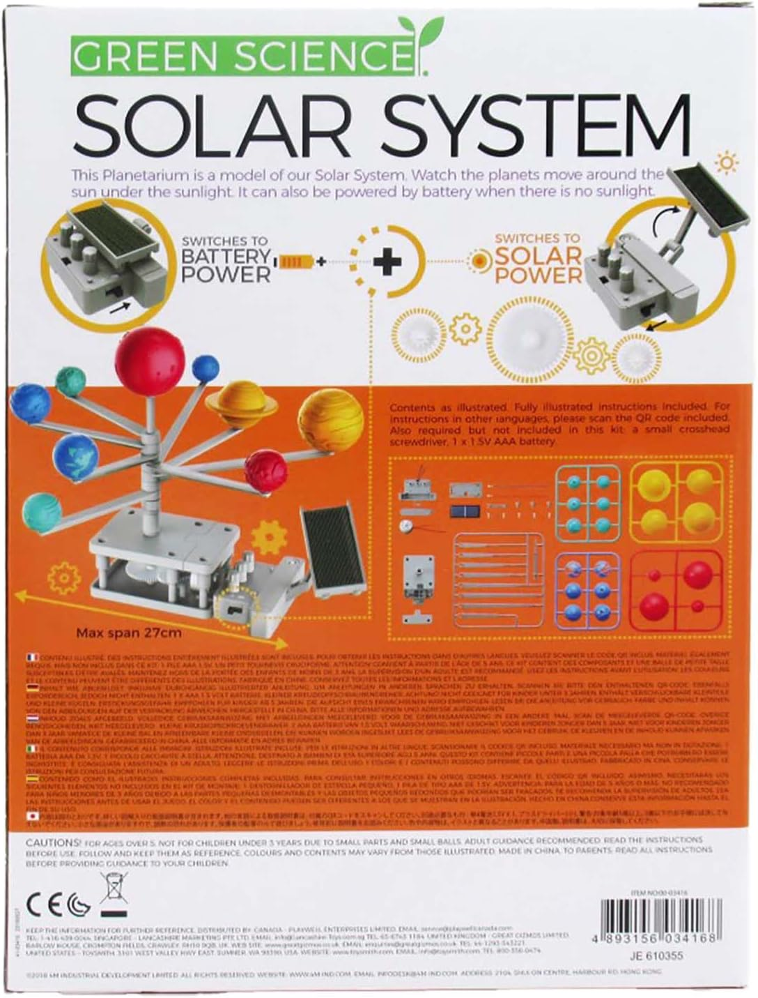 4M Green Science Solar System Toy, Build a Solar System Model, Rotating Planetarium, Solar Hybrid Power, Learn Key Physics Principles