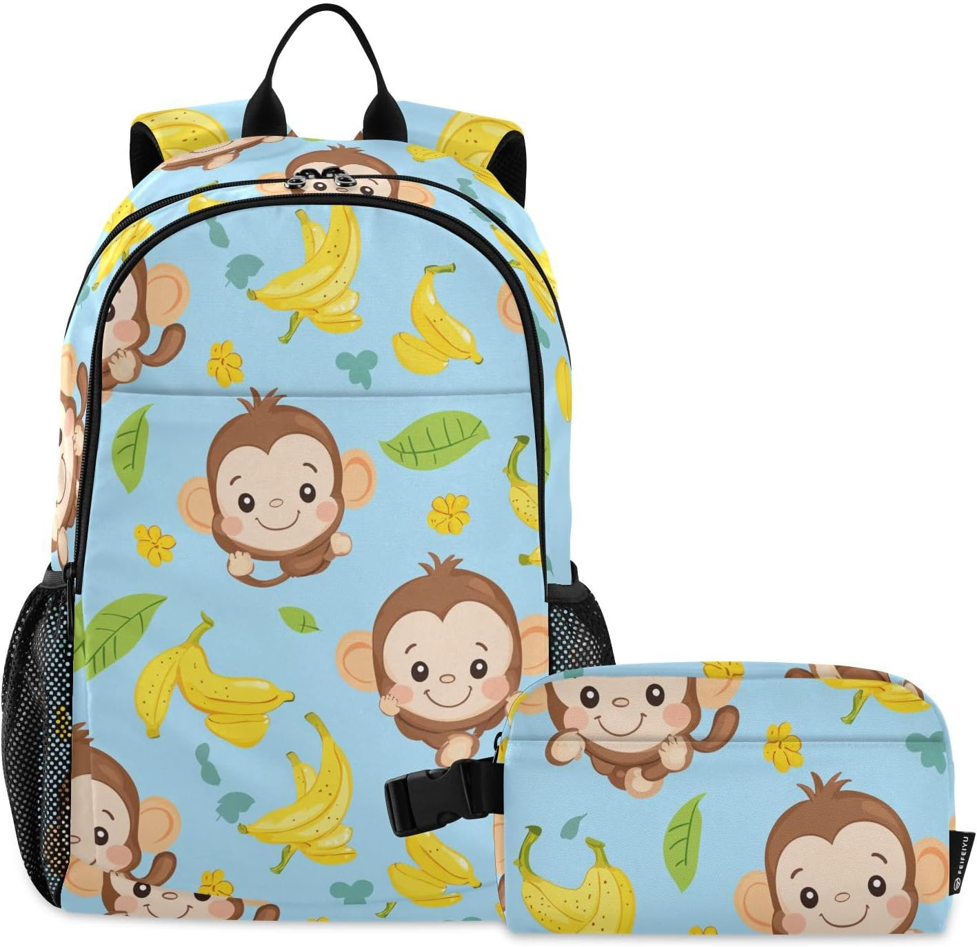 Miaozhen Cute Monkey Bananas Glory Blue Backpack and Lunch Box for Boys Boys Backpacks and Lunch Box School Backpacks for Girls with Lunch Box Age 8-10 Years Old, Cute Monkey Bananas Glory Blue, 1 image number 4