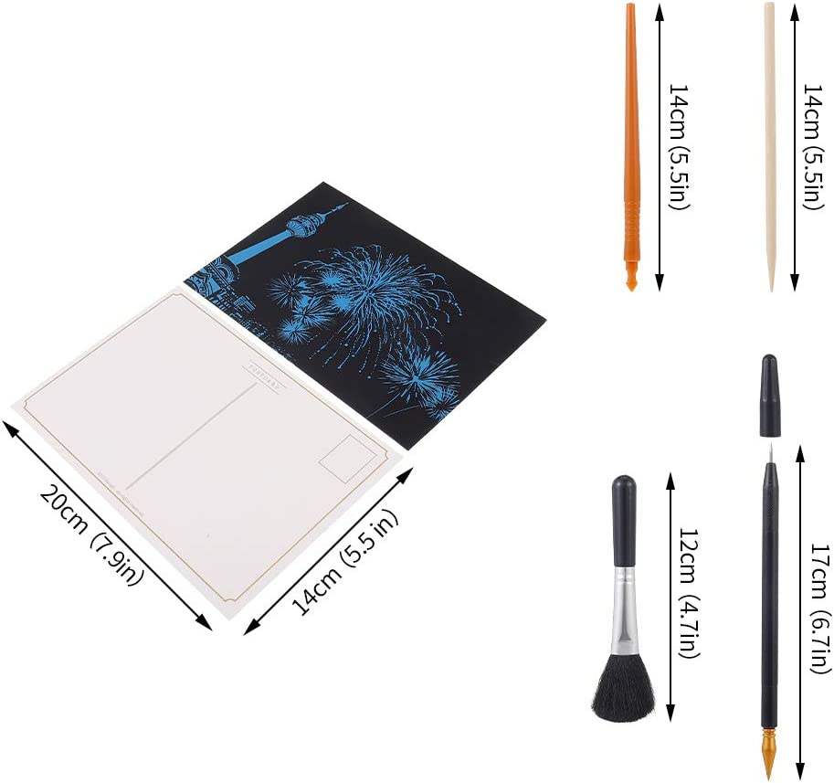 20 Sheets Rainbow Night View Scratch Paper for Arts and Crafts Famous City Landmarks Tool Kit A5 Size image number 1