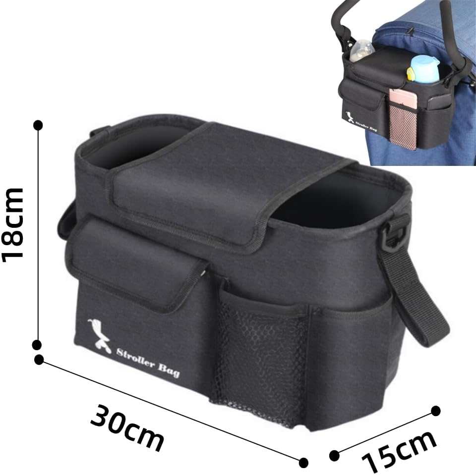 Universal Pram Organiser | Large Pram Organiser| Smart Moms Storage Bag Diaper Toys Keys Stroller Accessories | Kodra Fabric | Detachable Shoulder Straps Water Resistant Safe and Durable | Black image number 5