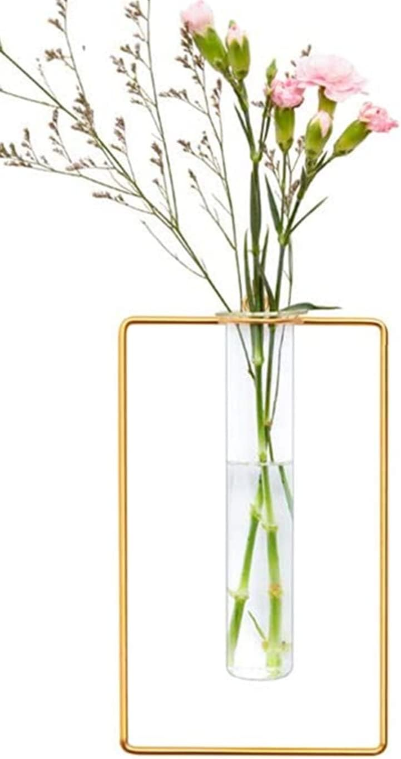 Nordic Hanging Wall Vase Geometric Gold Vase Metal Glass Vase Hydroponic Flower Vase Decorative for Centerpieces Farmhouse Wedding Home(Gold-R) image number 4
