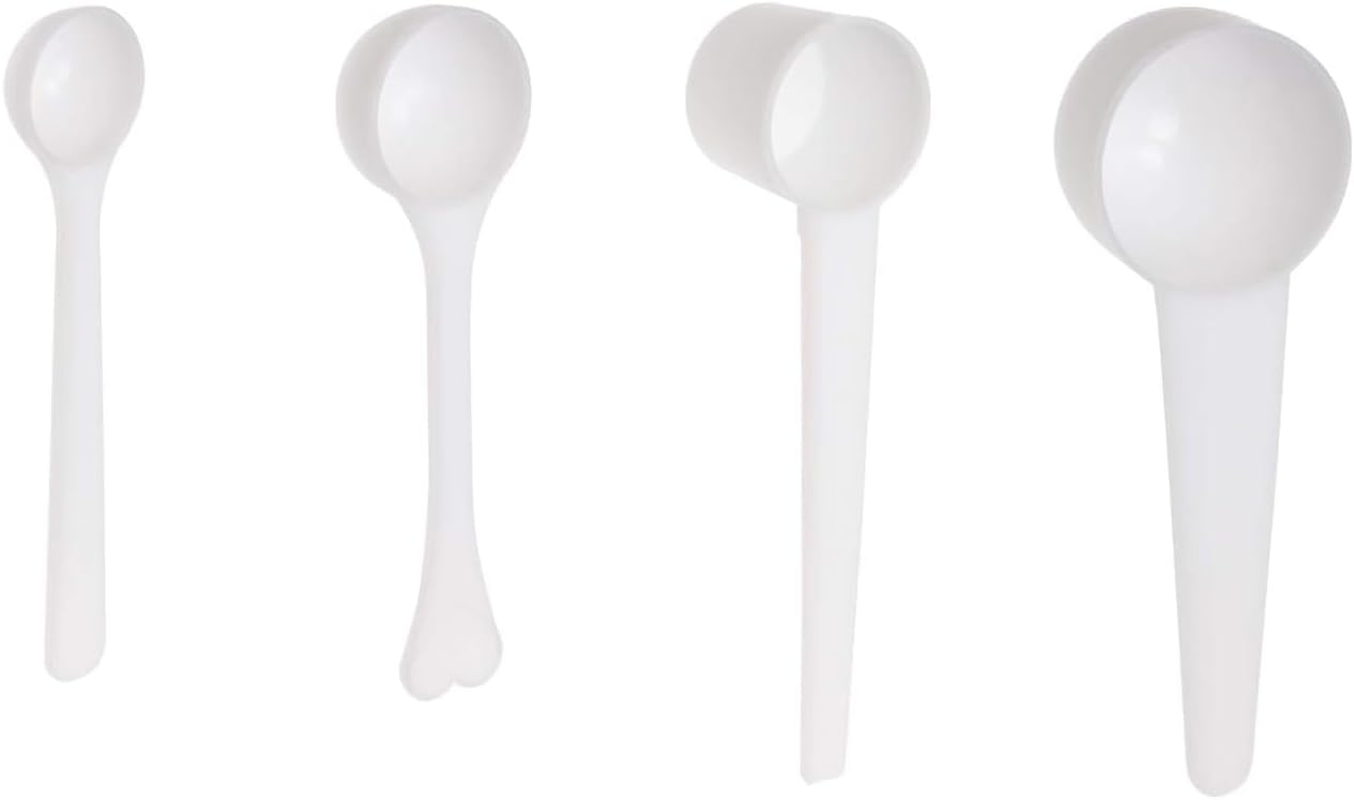 4Pcs 1/3/5/10G Measuring Spoons,White Plastic Coffee Protein Milk Powder Scoops for Kitchen Tools