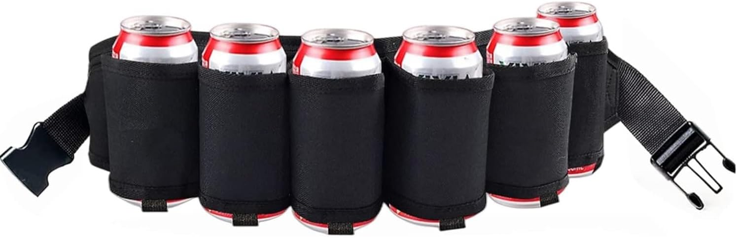 Beer Belt Holster Holds 6 Cans, Beer Belt Holder for Men, Beerholster Belt, Adjustable Waist Pack Bagbelt, Perfect for Parties Picnic Camping (Black, 1 PC) image number 4