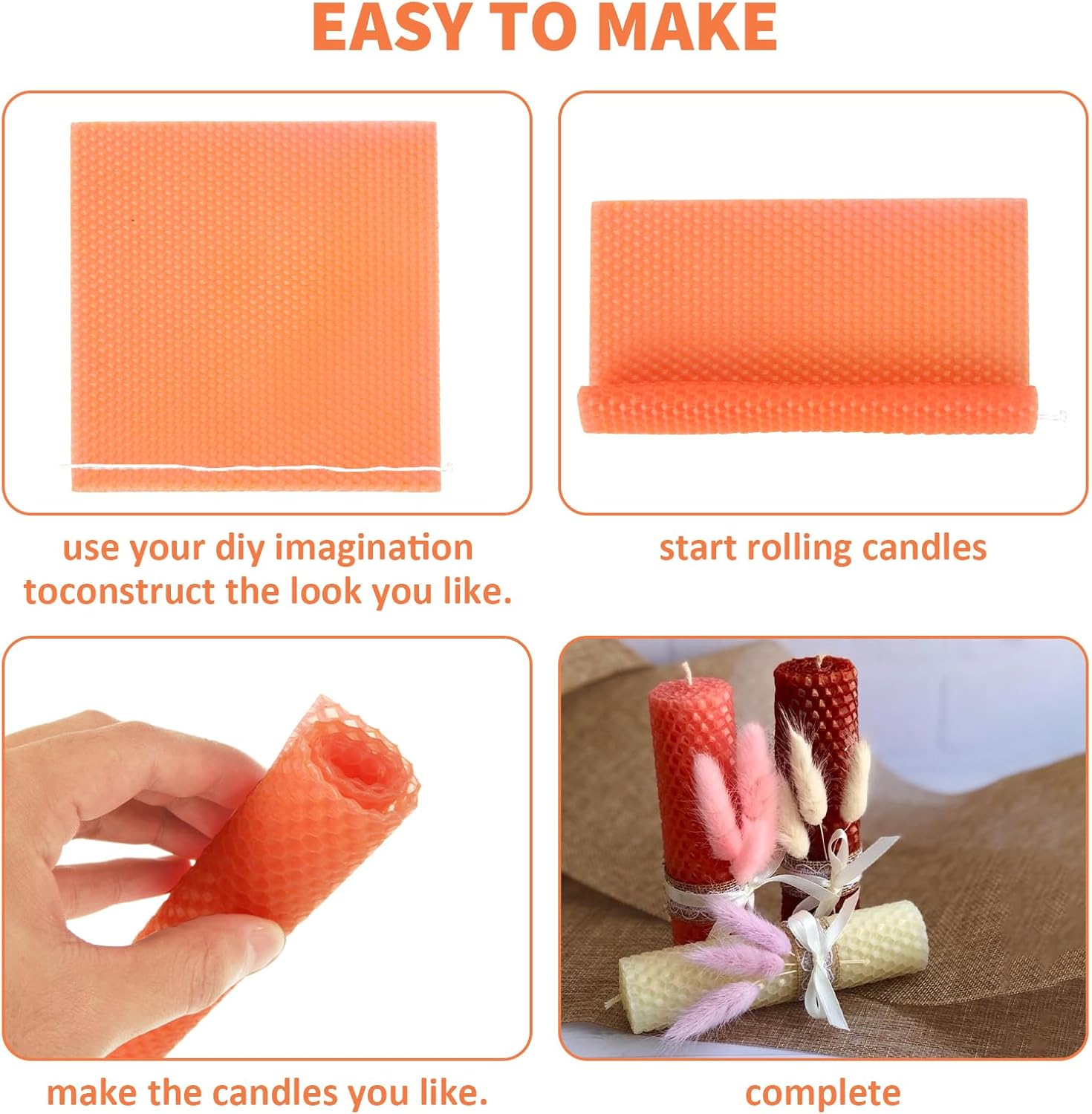 GBACHOOSE 24PCS Beeswax Candle Making Kit 8X8 Inch Beeswax Sheets for Candle Making, 12 Colorful Beeswax Sheets Create Your Own Unique Candles image number 3