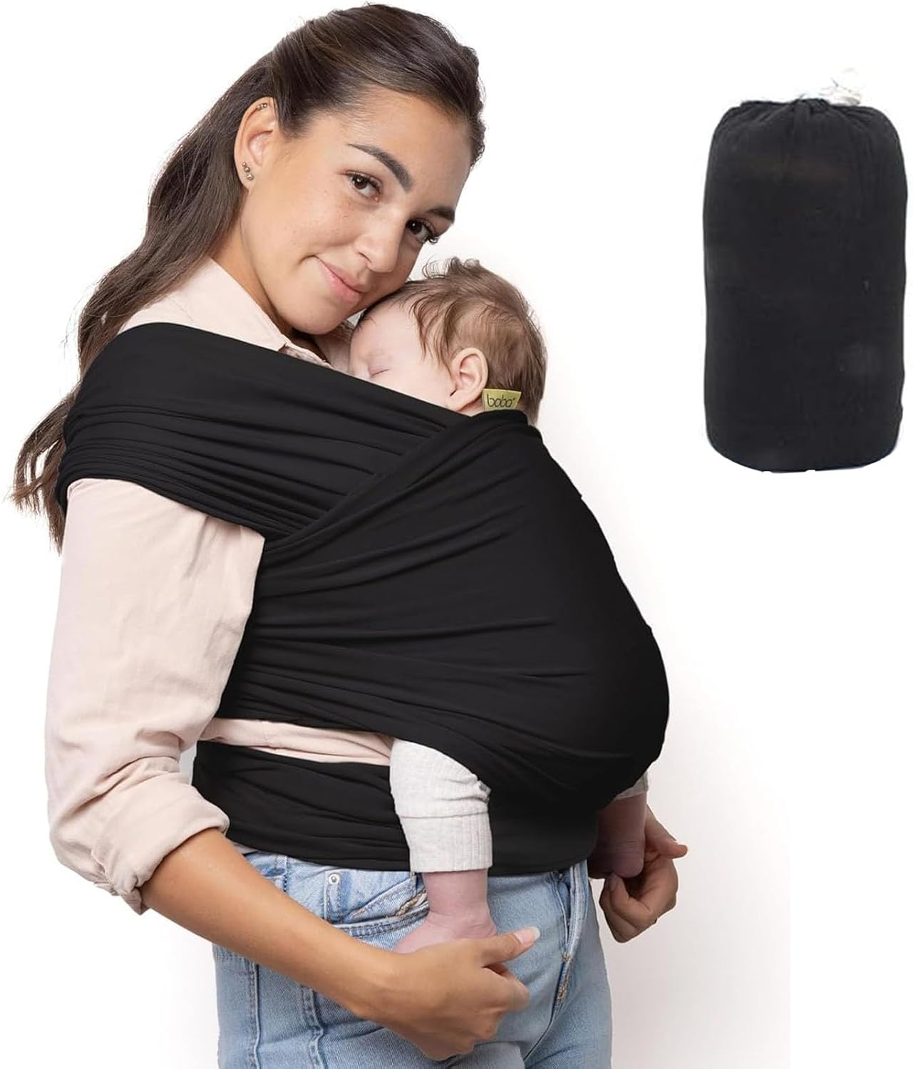 Soft Cotton Baby Wrap Carrier - All in 1 Original Breathable Baby Sling, Lightweight,Hands Free Baby Carrier Sling,Baby Carriers for Newborn,Infant(Trendy Black)