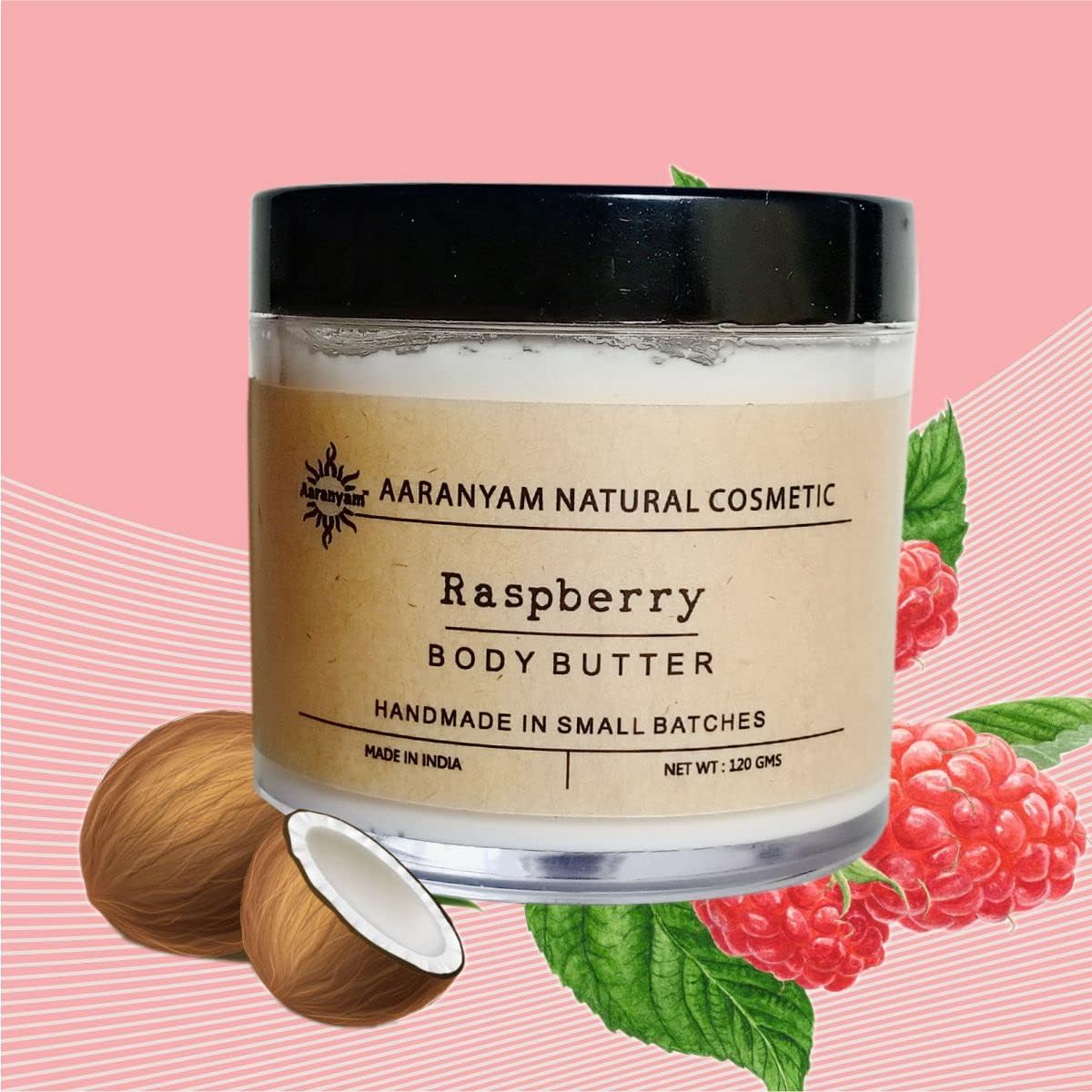 Aaranyam Raspberry Body Butter Moisturizer Cream - Dry Skin Moisturizer with Goodness of Shea Butter Raw Cocoa Butter - Body Cream - Winter Cream for Women & Men, 120 G image number 5