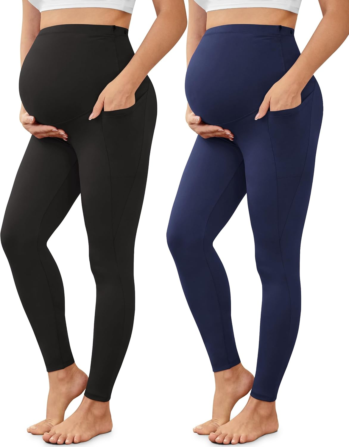 VALANDY Creamlush 2 Pack Women'S Maternity Leggings with Pockets over the Belly,Soft Comfy Active Yoga Lounge Pregnancy Pants