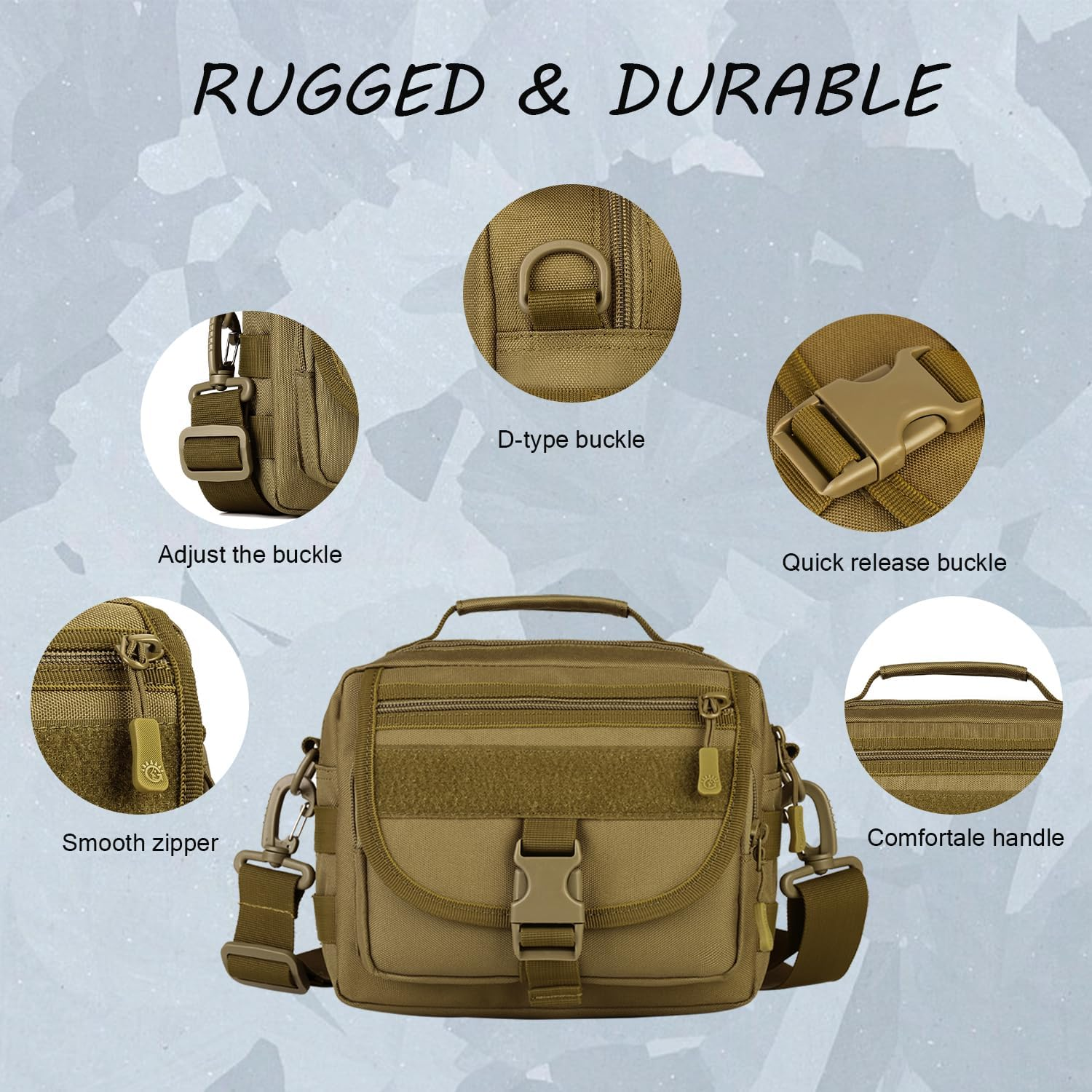 Protector plus Tactical Messenger Bag Men Small Military MOLLE Crossbody Pack (Patch Included) - Brown image number 5