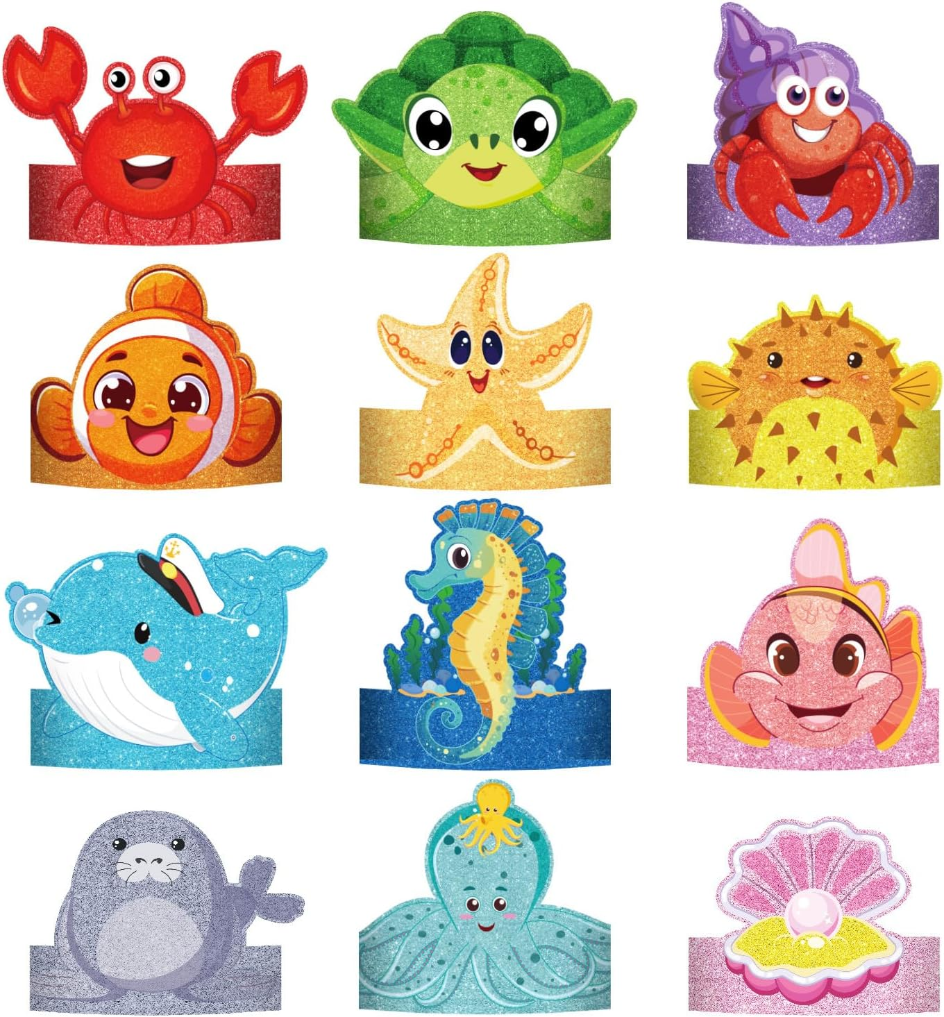 Buziba 24 Pcs Sea Animal Party Favors under Ocean Paper Glasses Sea Animals Headbands Hats Photo Props Decoration for Birthday Party Supplies image number 5