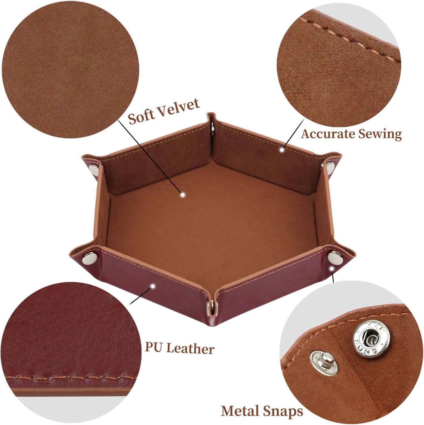 K.T. Fancy Dice Tray 8 Pieces Folding D&D Dice Tray Dice Holder Storage Box for Dice Rolling Tray PU Leather and Velvet image number 6