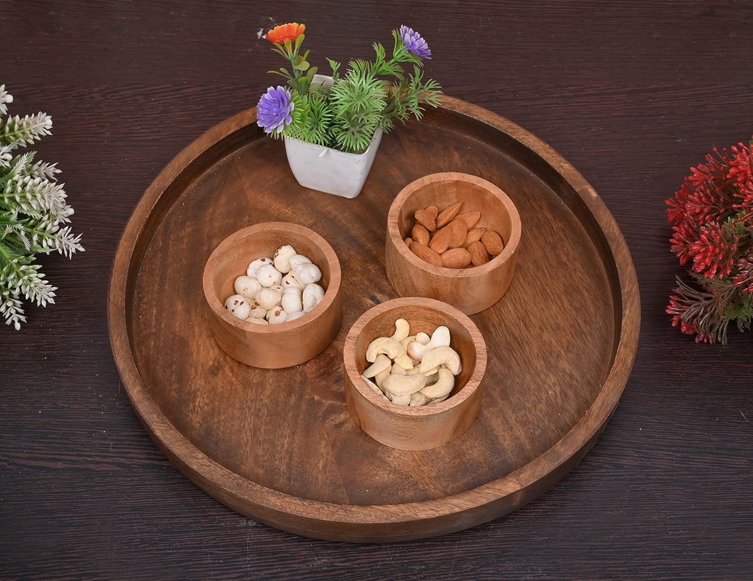 EDHAS round Wooden Decorative Candle Holder Tray for Coffee Table Centerpieces Modern Farmhouse Home Decorations (12" X 12" X 1") image number 3