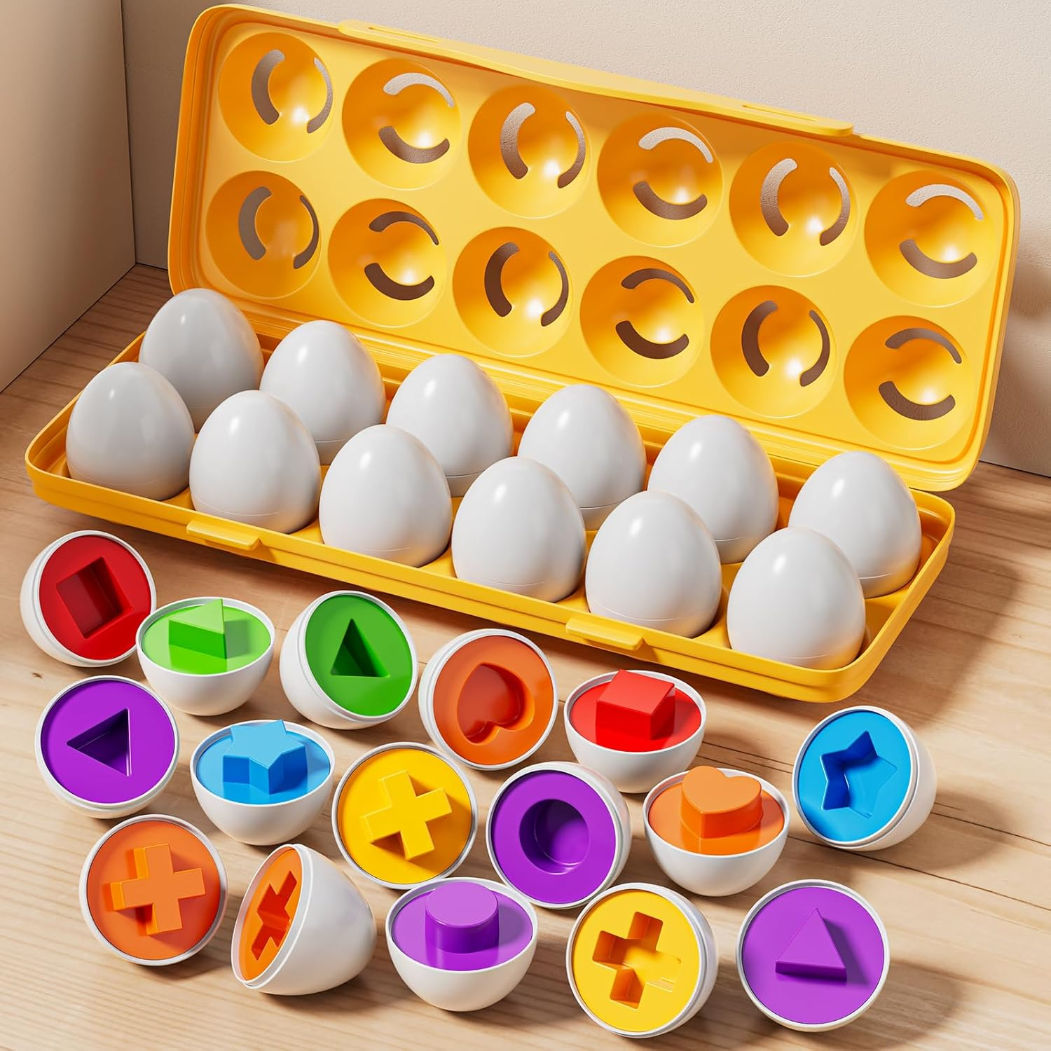 JUKUDAHU Matched 12 Eggs Toys Set for Kids 1 2 3 4 Year Old - Sorting Games, Easter Eggs, Toddler Sensory Toys, Preschool Educational Boy Toy, Shape Color Egg Play, Party Gifts for Baby 6-12 Months+ image number 4