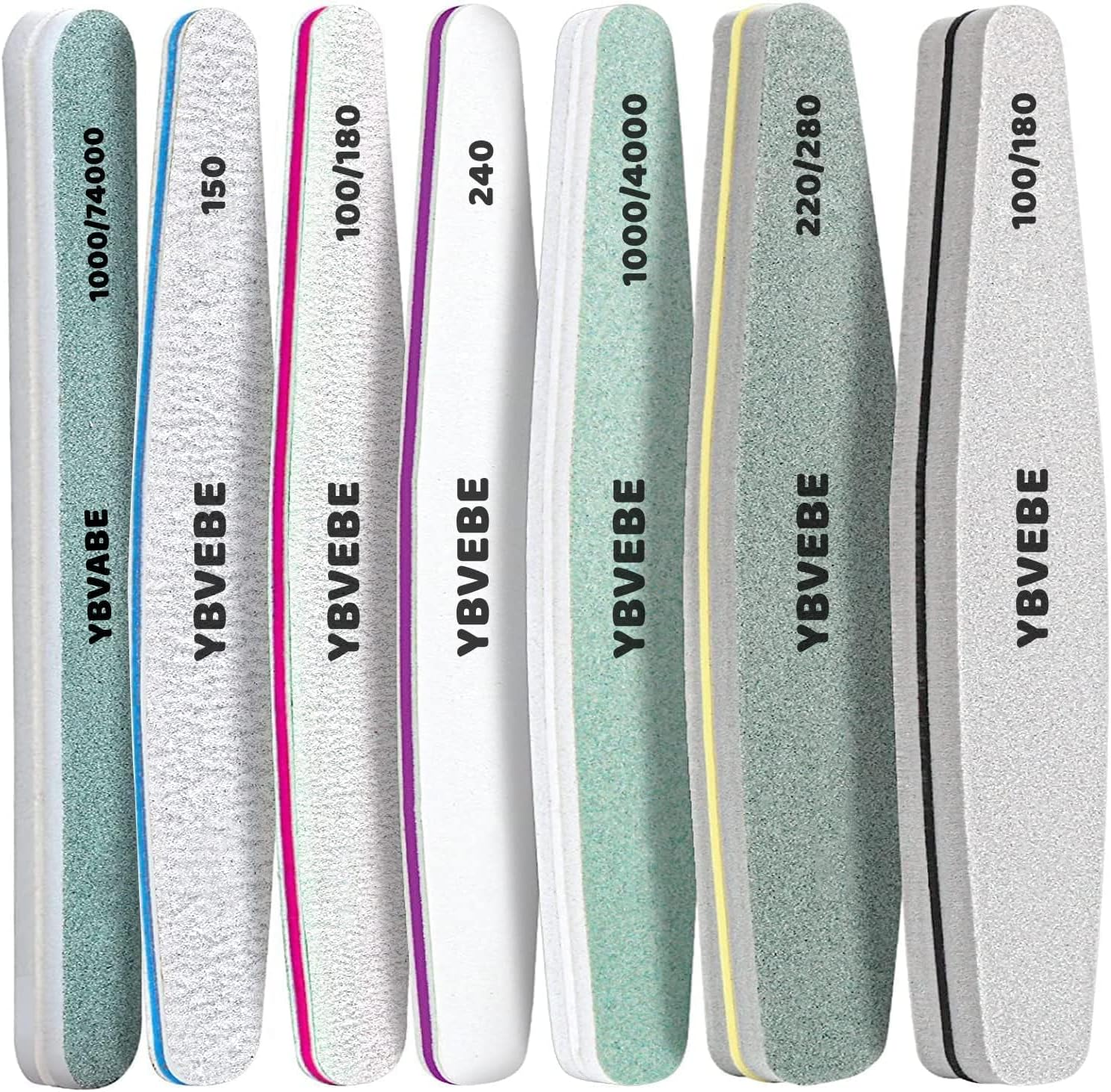 YBVABE Nail File and Buffer, 7Pack Emery Boards Nail File Set Professional Nail Buffer File Block Nail Buffer Washable Double Sided for Acrylic/Natural/Gel Nails (100/180 /150/220/240/280/1000/4000 Grit) image number 5
