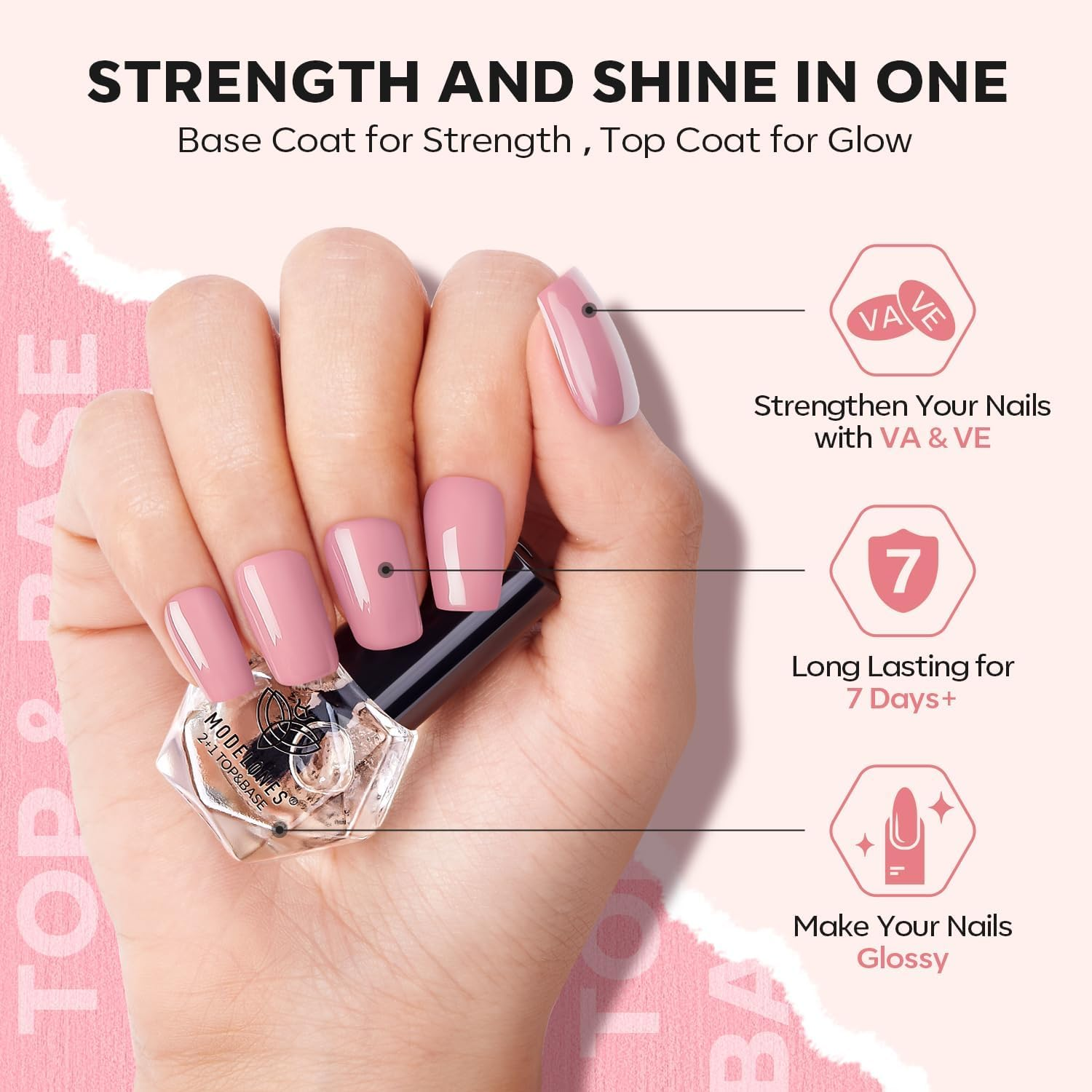 Modelones Complete Nail Polish Set Brown Nude Pink Gold Glitter Shimmer Quick Dry Nail Lacquer Kit with Nail Remover Sticker Base&Top Coat, Light Pink 6 Colors DIY Home Manicure for Women Girls - Cozy Pink image number 2