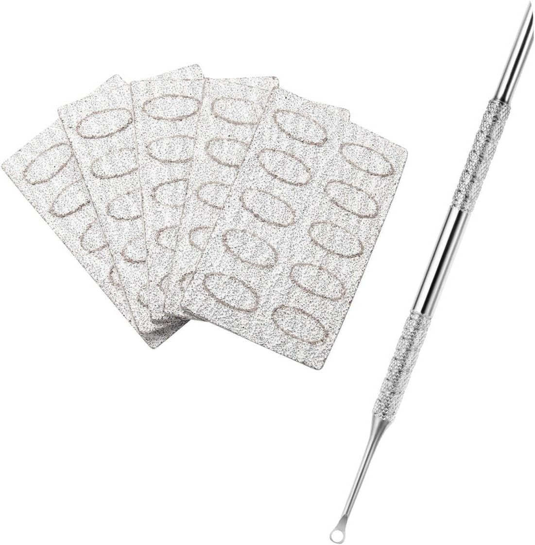 Cuticle Pusher,Stainless 2-In-1 Dual Nail Cuticle Remover,Etching Manicure Scraper Tools Kit Trimmer with 5 Professional Sandpaper,Cuticles Care Pushers Tool for Pedicure (Coloured Pusher)