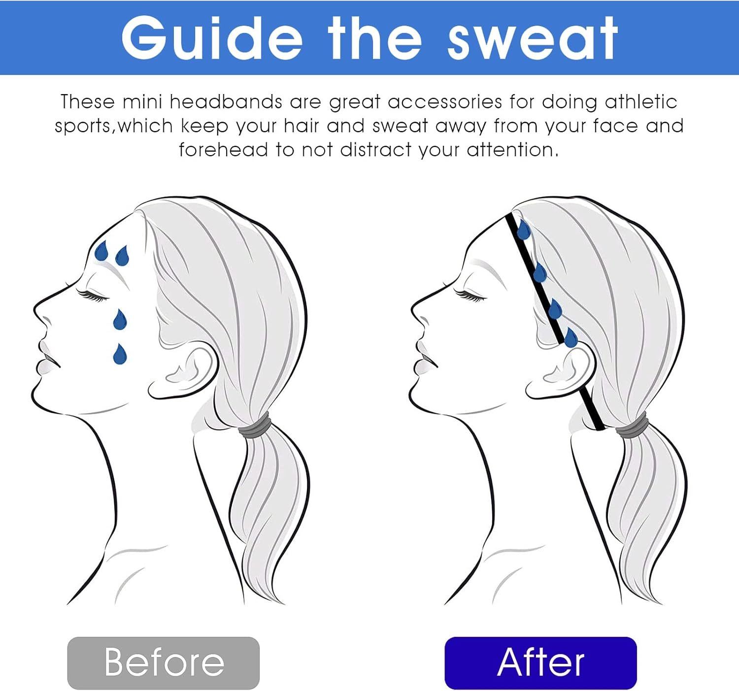 WLLHYF Headbands Hair Bands 3 Pieces Soft Non-Slip Black White Small Ties Thin Hairband Long Elastic Bandana Sports Running Yoga Hairstyling Headwear for Women Men image number 5