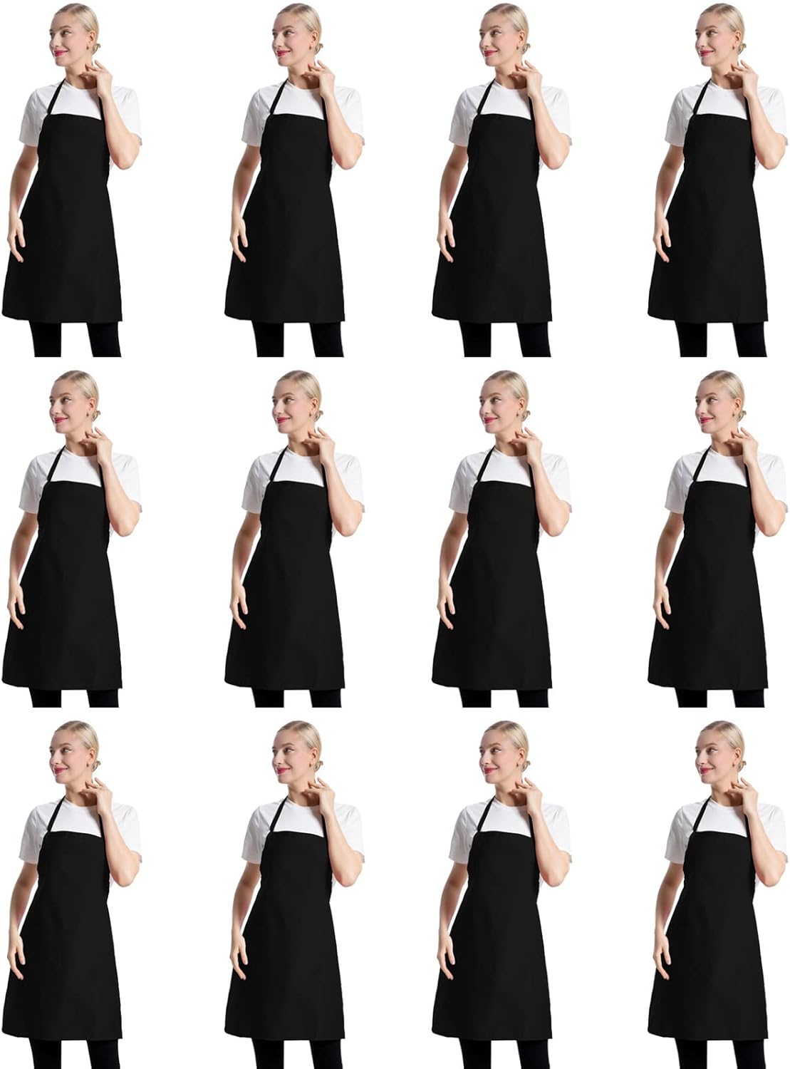 TSD STORY 12 Pcs Bib Bulk Black Aprons for Women Men Adult Girls Unisex with 2 Pockets, Baking Cooking Kitchen Painting Apron (Black,12 Pcs)