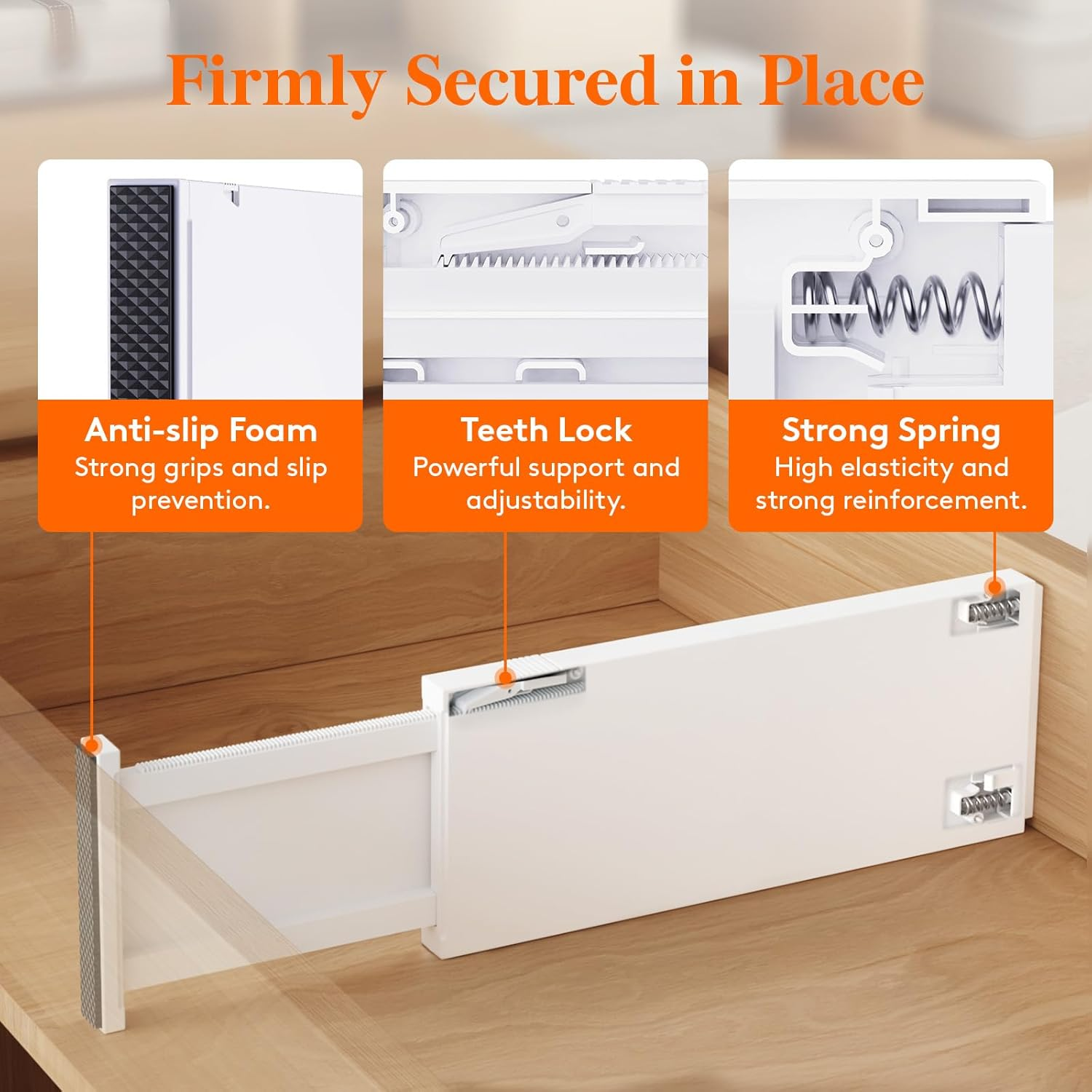 Lifewit 5 Pack Drawer Dividers Plastic 5" High, 13.5-22" Adjustable Drawer Organizers for Clothes, Expandable Dresser Separators in Bedroom/Bathroom/Kitchen/Fridge/Office Organization and Storage image number 2