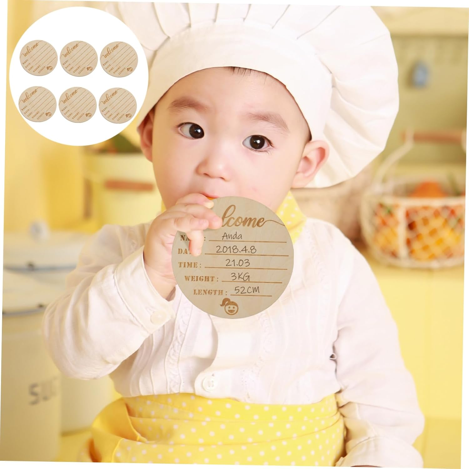 HANABASS 6Pcs Wooden Birth Milestone Cards Newborn Monthly Announcement Signs Durable Photo Props for Girl Milestone Photography image number 6