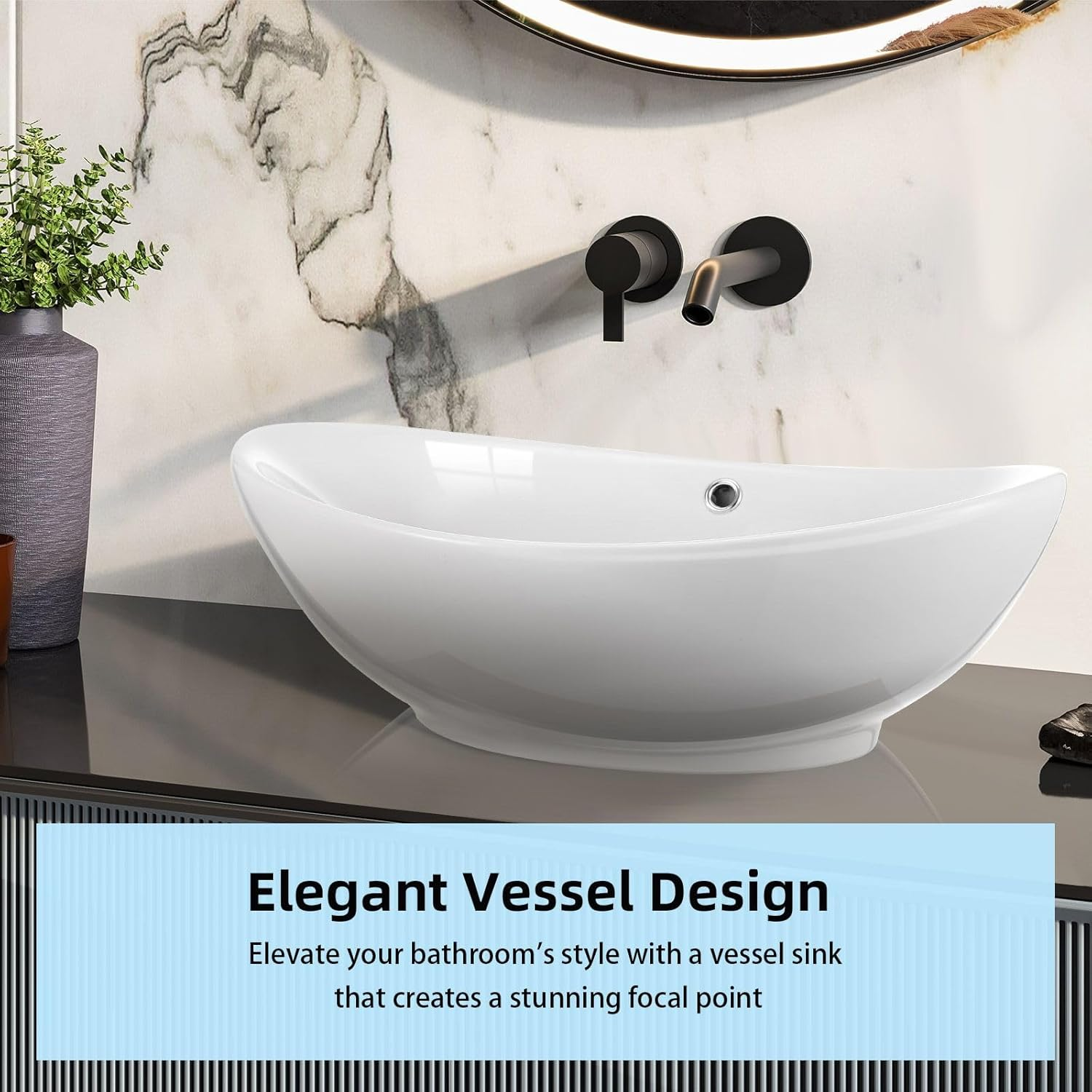 Luxsuite Bathroom Sink Vanity Washing Basin Oval Vessel Ceramic above Counter Hand Wash Bowl Toilet Countertop White image number 5