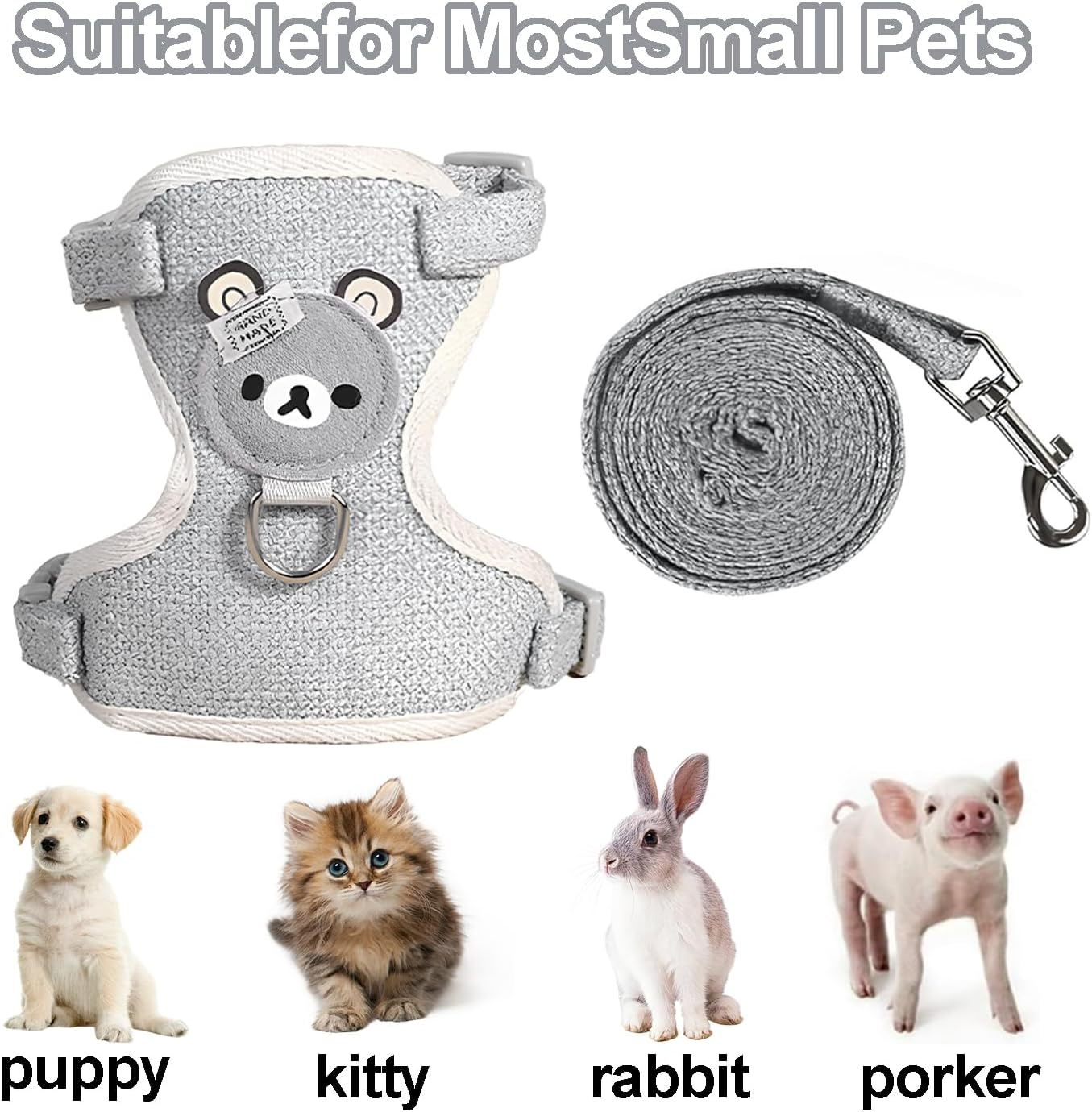 Amexo 2 Pieces Adjustable Rabbit Leash, Rabbit Lead Adjustable Rabbit Harness Cat Harness for Cats Bunny Dogs Other Small Animals Walking Outdoor(Pink, Grey)