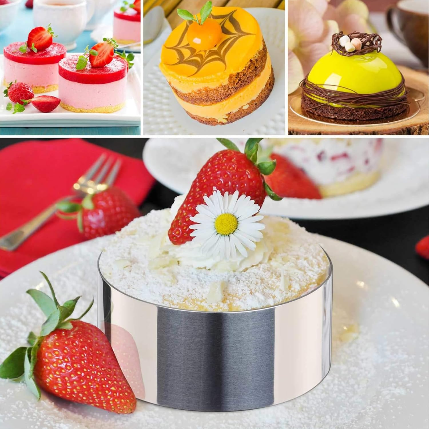 RIKONDA 4-Pack Stainless Steel round Cake Ring Molds &ndash; 8Cm X 4Cm Baking Rings with Pusher for Crumpets, Pancakes, Mousse & Layered Desserts image number 6