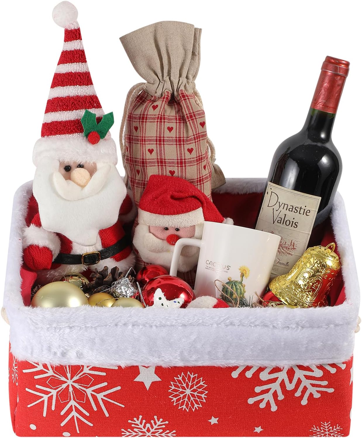 Inough Christmas Ornament Storage Box Holiday Decoration Organizer, Christmas Basket for Kids Large Gifts Baskets Empty with Handles Santa Sack with Drawstring (Medium, Snowflake) image number 2